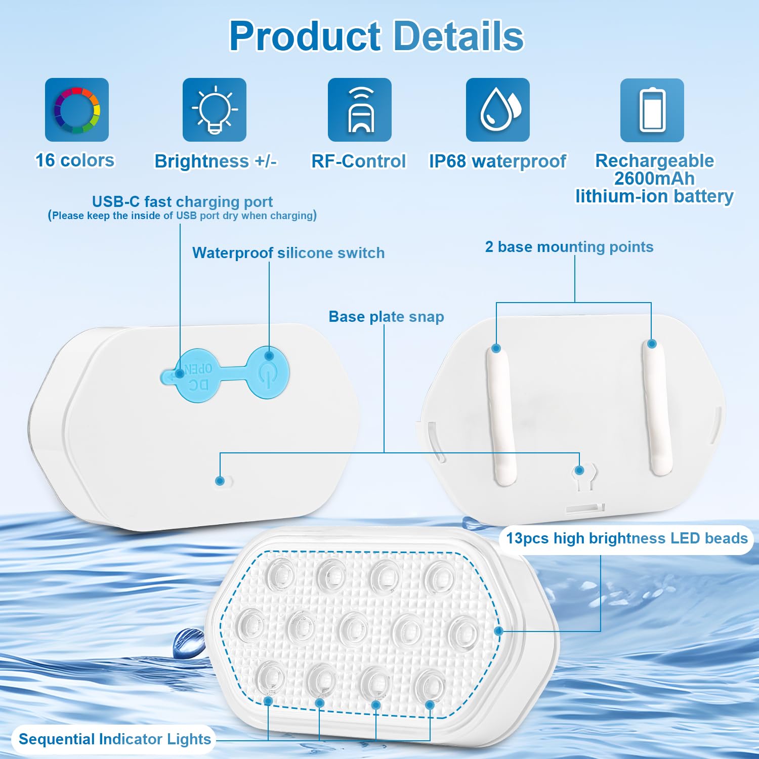 Rechargeable Submersible LED Pool Lights - 16 Color Chase Mode, IP68 Waterproof, Floating Lights with Remote (4 Pack) | Perfect for Inground Pools, Hot Tubs, and Backyard Water Features