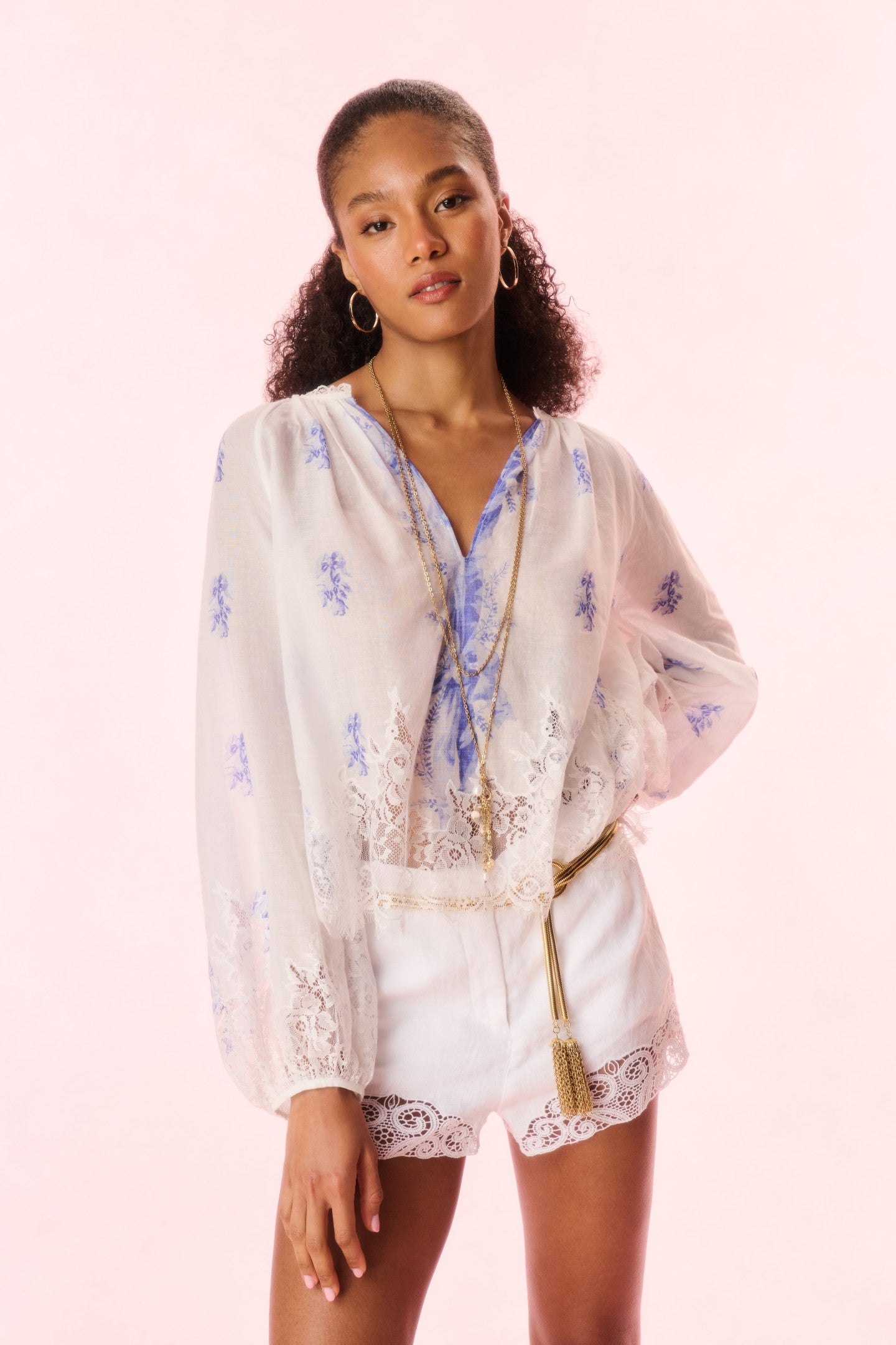Elegant Dresner Cotton Blouse with Lace Trim - Women's Fashion Top for Casual & Office Wear