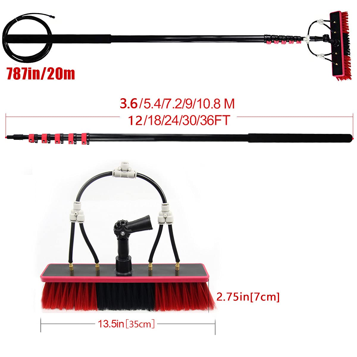 **12FT Telescopic Water Fed Pole Kit - Window Cleaning Brush for Solar Panels & High Windows, Outdoor Glass Washer Wand with Extension Pole, Perfect for Home & Commercial Use**