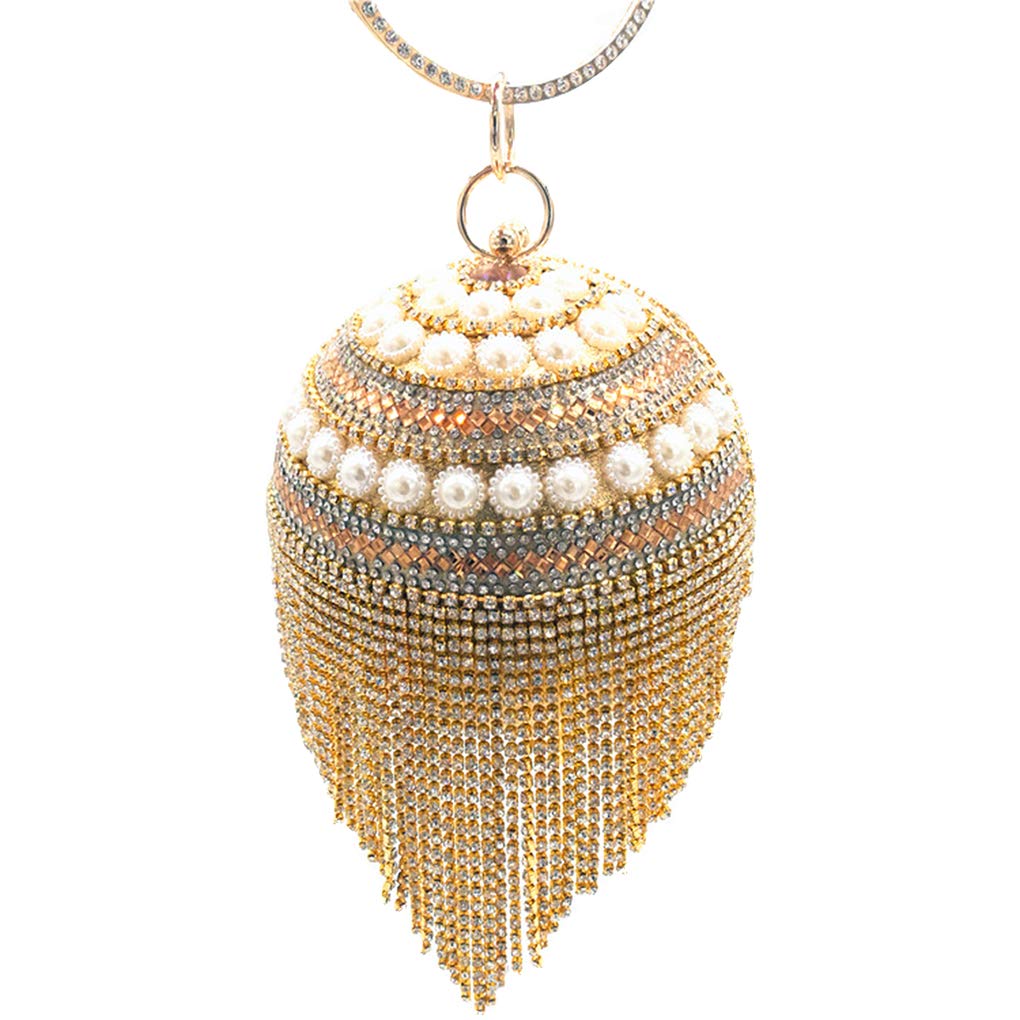 UMREN Women's Crystal Evening Clutch Purse with Tassel - Round Ball Design Wedding Party Handbag for Prom, Gala & Special Occasions