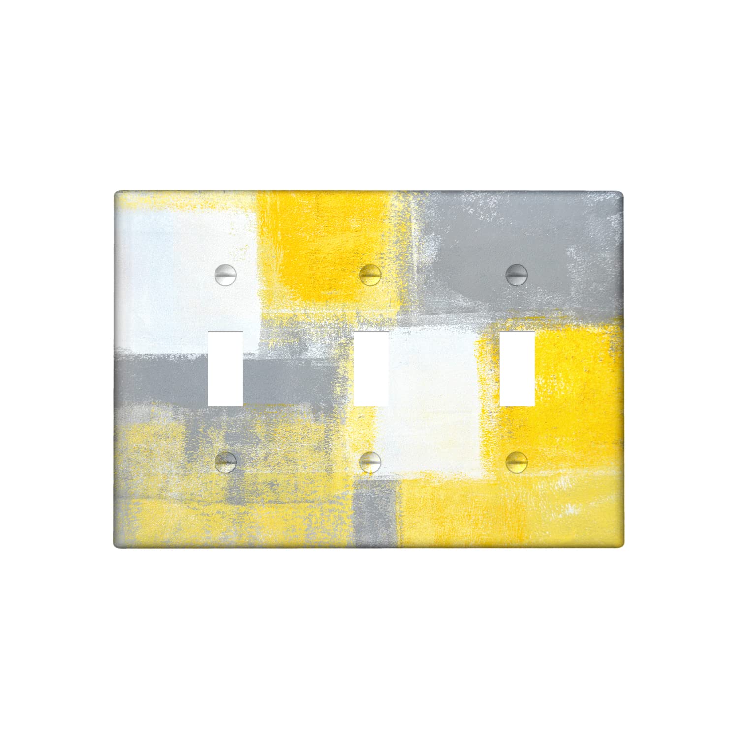 Yellow Grey 3 Gang Toggle Light Switch Cover Wall Plate - Decorative Electrical Outlet Cover for Kitchen, Bedroom & Living Room - Durable Home Decor Accessory