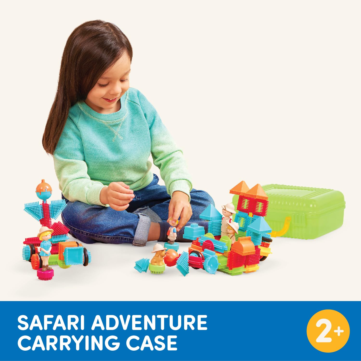Battat Bristle Blocks STEM Building Toys - 85 Piece Interlocking Construction Set with Reusable Carry Case - Educational Developmental Toys for Toddlers & Kids Ages 2+ - Safari Adventure Theme - Perfect for Preschool Learning, Creative Play & Travel Activities
