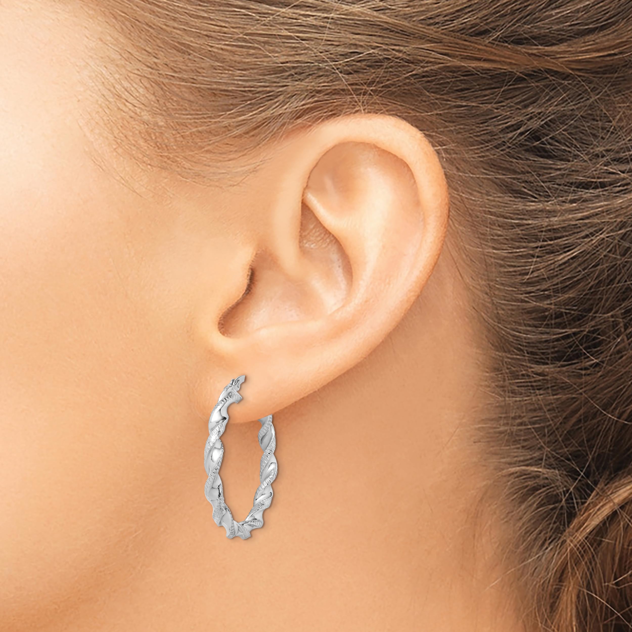 925 Sterling Silver Twisted 3.5x30mm Round Large Hoop Earrings for Women - Elegant Fashion Jewelry for Party, Wedding & Everyday Wear