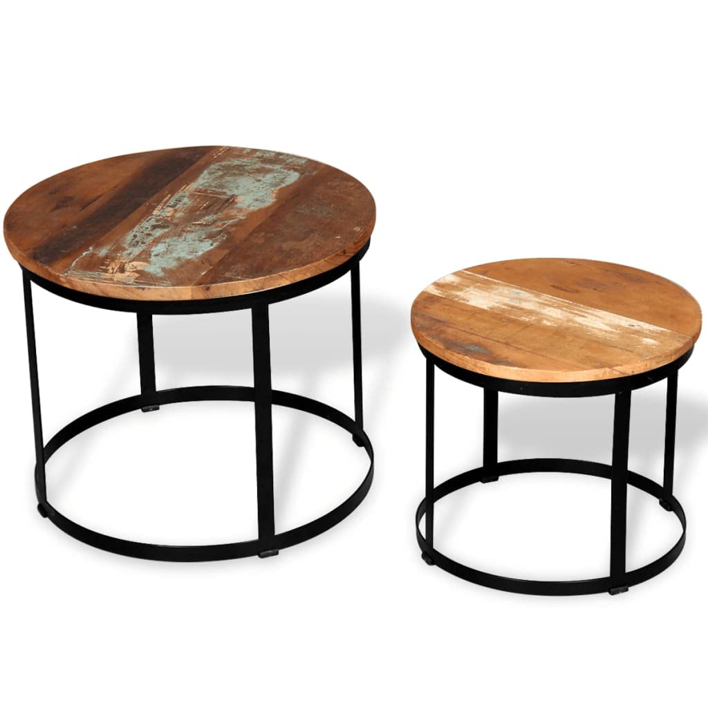 CHARMMA Nesting 2-Piece Round Coffee Table Set - Rustic Reclaimed Wood & Iron Frame - Easy Assembly Living Room Furniture - Perfect for Small Spaces, Apartments & Cozy Home Decor