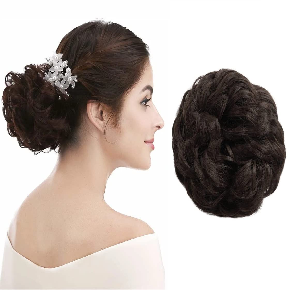 MoonEyes 1PC Messy Bun Hair Extension with Elastic Band - Synthetic Hair Scrunchy for Women & Girls (Brown) - Perfect for Quick Hairstyles, Workouts & Everyday Wear