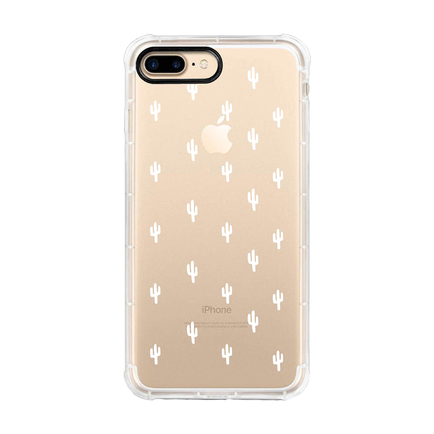 OTM Essentials Hybrid Clear Rugged Edge Phone Case for iPhone 7/8 Plus with Mini Cacti Design - Shockproof Protective Cover for Everyday Use, Outdoor Activities & Travel