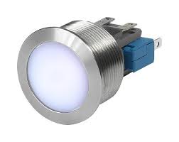 MSM30 30mm Metal Push Button Switch with Blue LED Illumination - 100mA @ 30VDC, 5-48VDC Illumination Supply, 200,000 Operations - Ideal for Industrial Control Panels, Machinery, and Automation Equipment