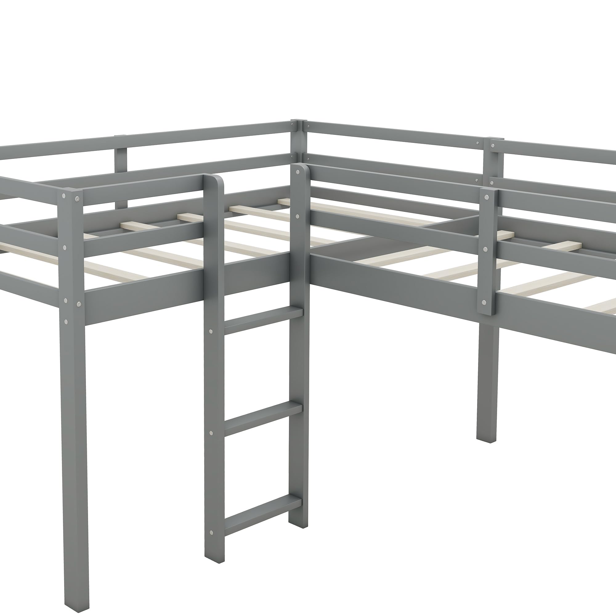 Harper & Bright Designs Twin L-Shaped Loft Bed with Slide - Grey Wooden Bunk Bed for Kids & Teens - Country Style Loft Bed with 200 Lbs Weight Capacity - Perfect for Small Bedrooms, Playrooms & Dorm Rooms