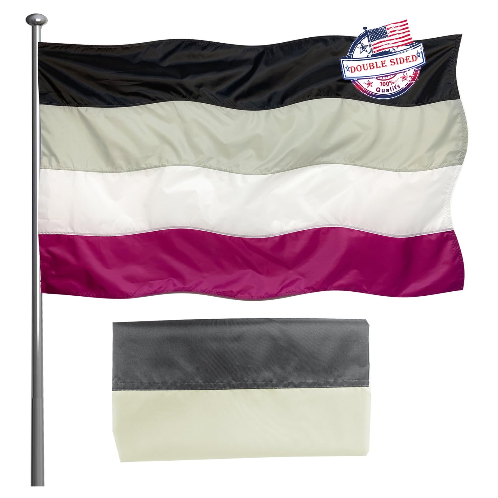 3x5 FT Heavy Duty Nylon Asexual Pride Flag with Vibrant Colors & Brass Grommets - Durable Sewn Stripes for LGBTQ+ Events, Parades, and Home Decor