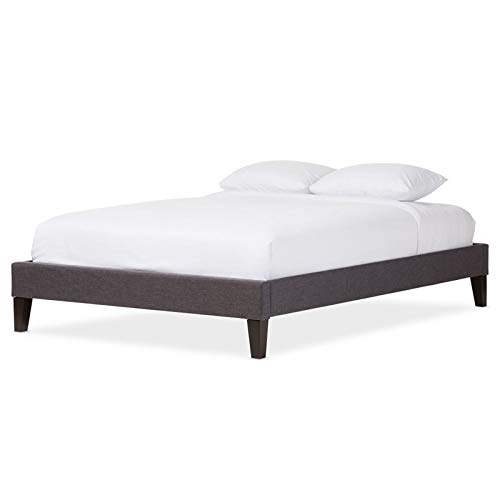 BOWERY HILL Modern Queen Size Platform Bed Frame - Dark Gray Wooden Bedroom Furniture for Small Space & Minimalist Home Decor