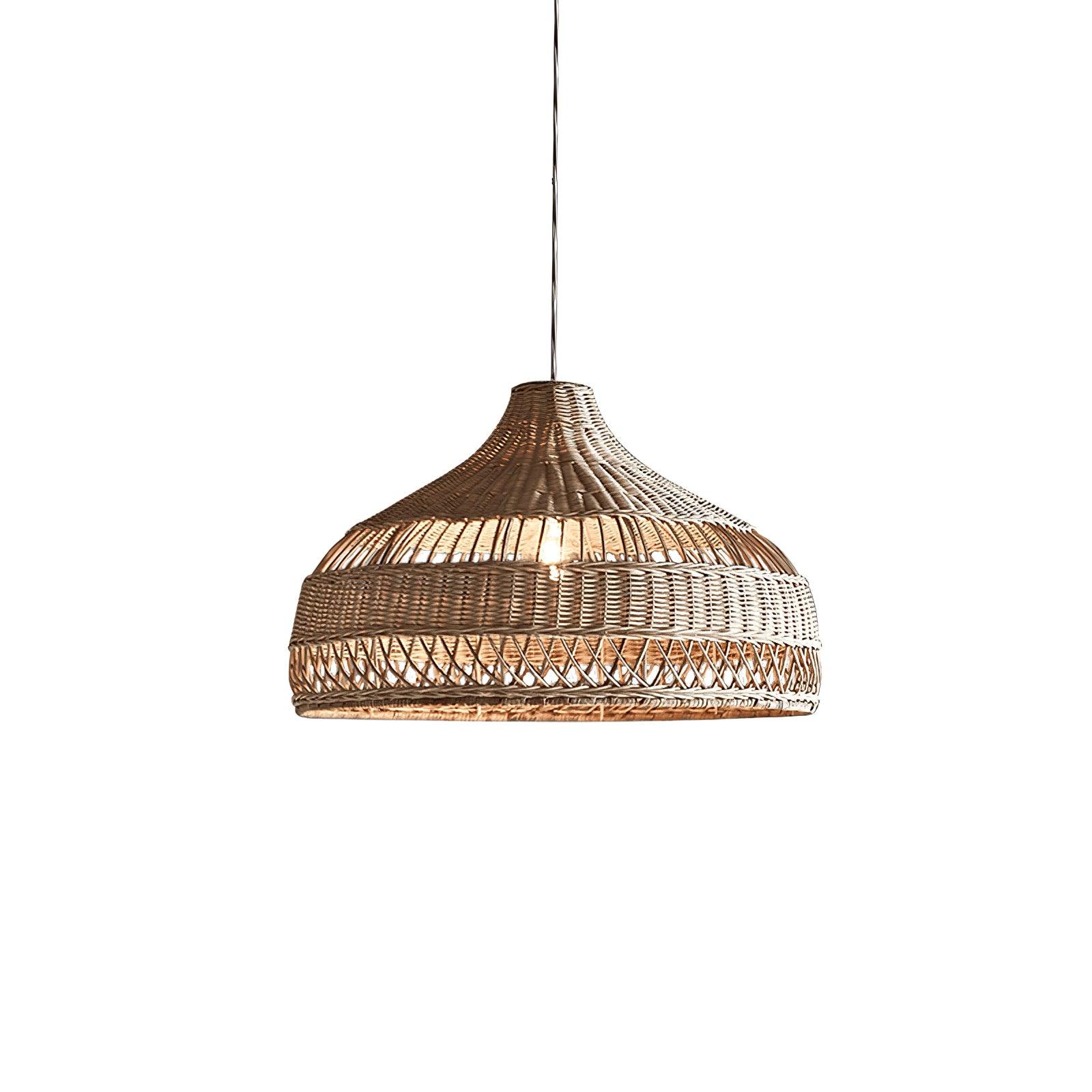 Handwoven Rattan Dome Pendant Light - Boho Chic Ceiling Fixture for Living Room, Bedroom & Dining Area