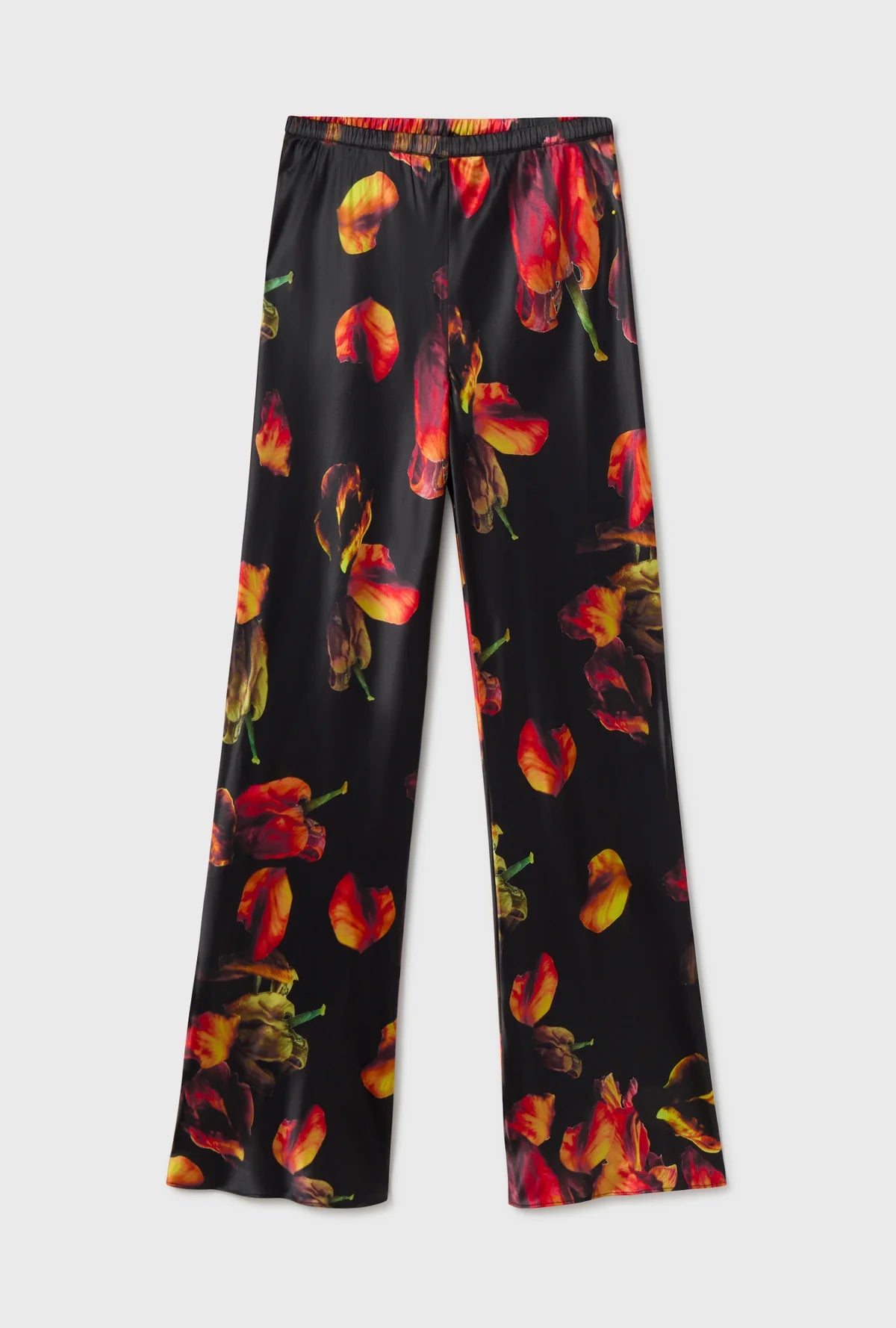 Bias Cut Tulip Hem Pants for Women - Elegant Black High Waisted Wide Leg Trousers for Office, Party & Casual Wear