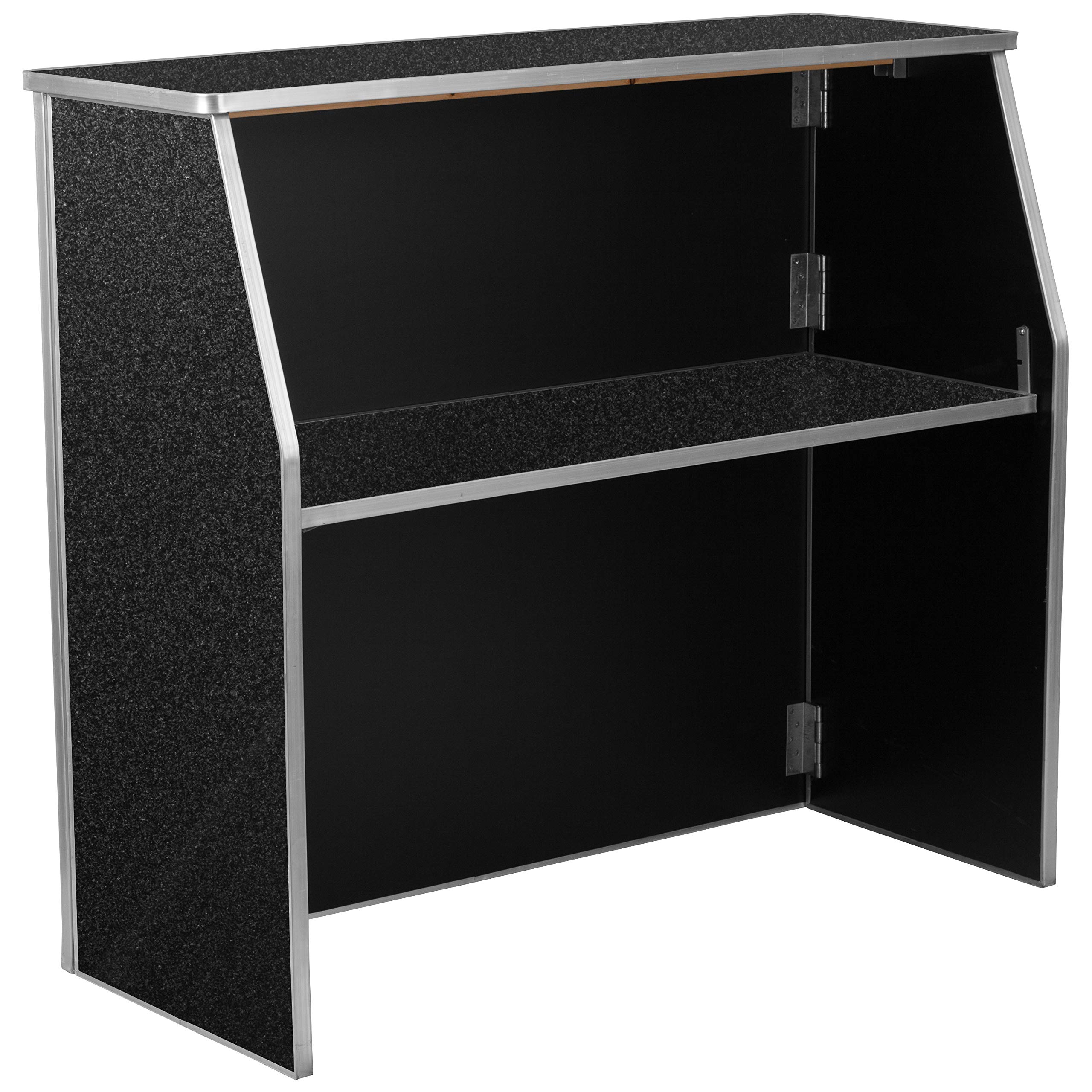 Flash Furniture 4-Foot Folding Portable Bar with Shelves - Black Marble Laminate Mobile Bar for Parties, Events & Home Entertaining - Compact Foldable Design for Indoor & Outdoor Use