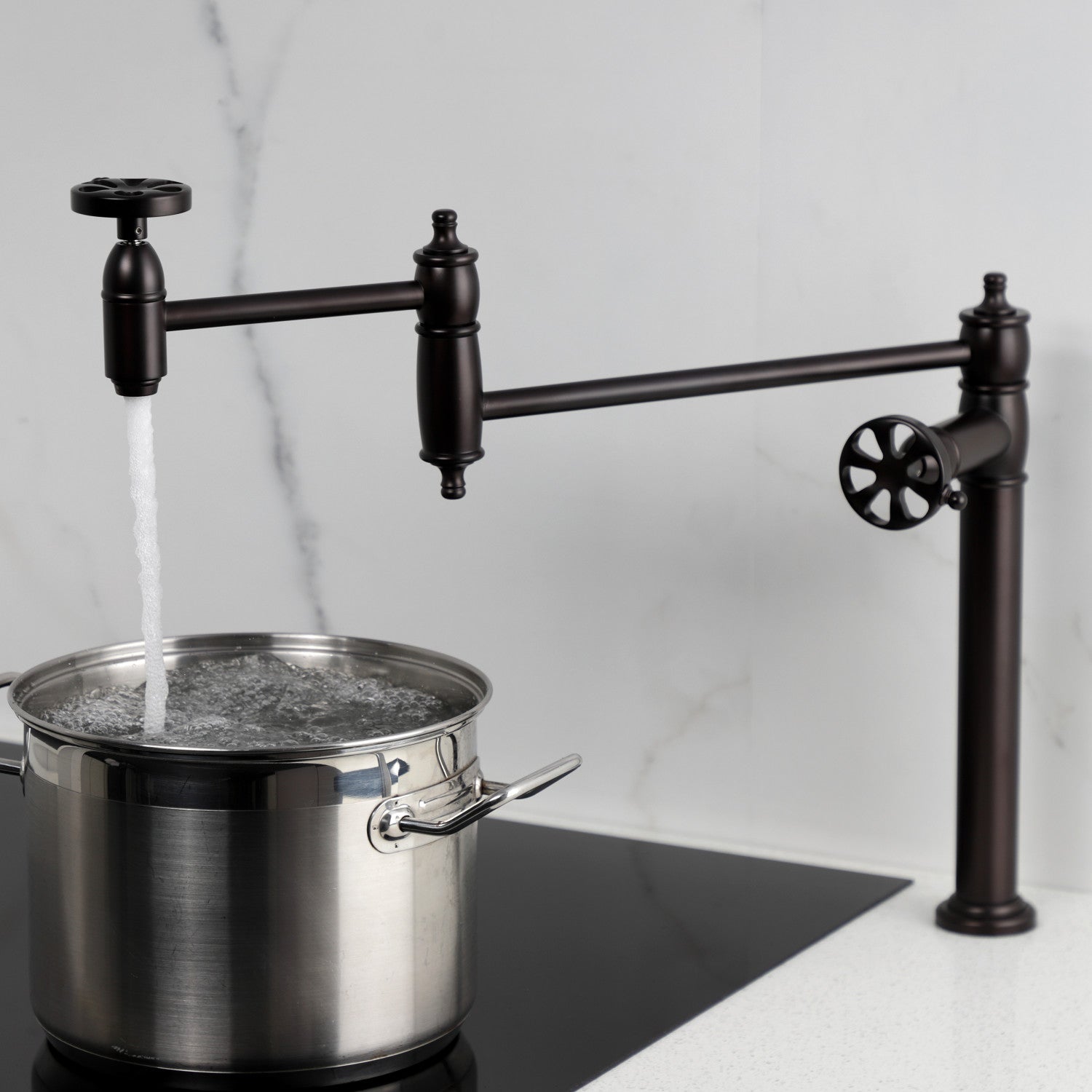 Belknap KS3705RX Oil Rubbed Bronze Two Handle Deck Mount Pot Filler Faucet - Perfect for Kitchen Sink, Stove & Cooking Area