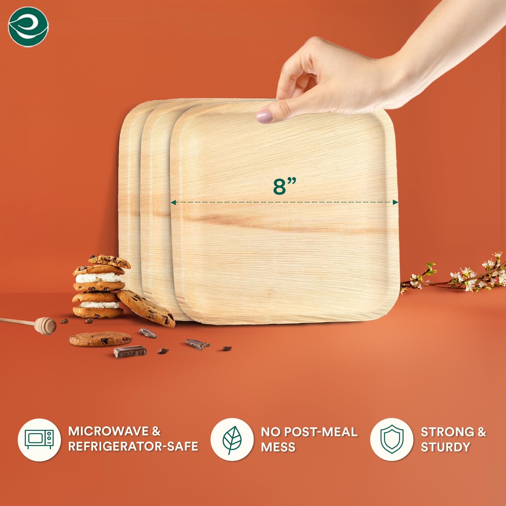 ECO SOUL Compostable 8 Inch Square Palm Leaf Plates (200 Count) - Biodegradable & Eco-Friendly Dinnerware | Microwave & Oven Safe | Perfect for Parties, Picnics, and Sustainable Dining