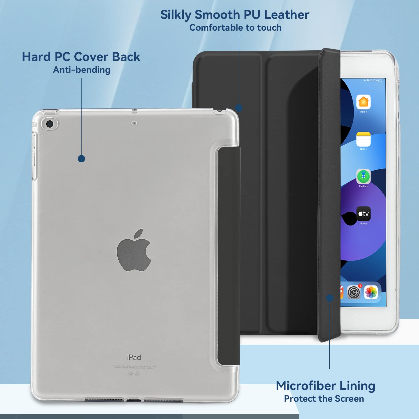 4UBonLife iPad 6th/5th Gen 9.7 Inch 2018/2017 Case, iPad Air 1 2013/Air 2 2014 Protective Cover - Slim Lightweight Hard Shell with Frosted Back & Translucent Design (Black) - Perfect for Work, School & Travel Protection