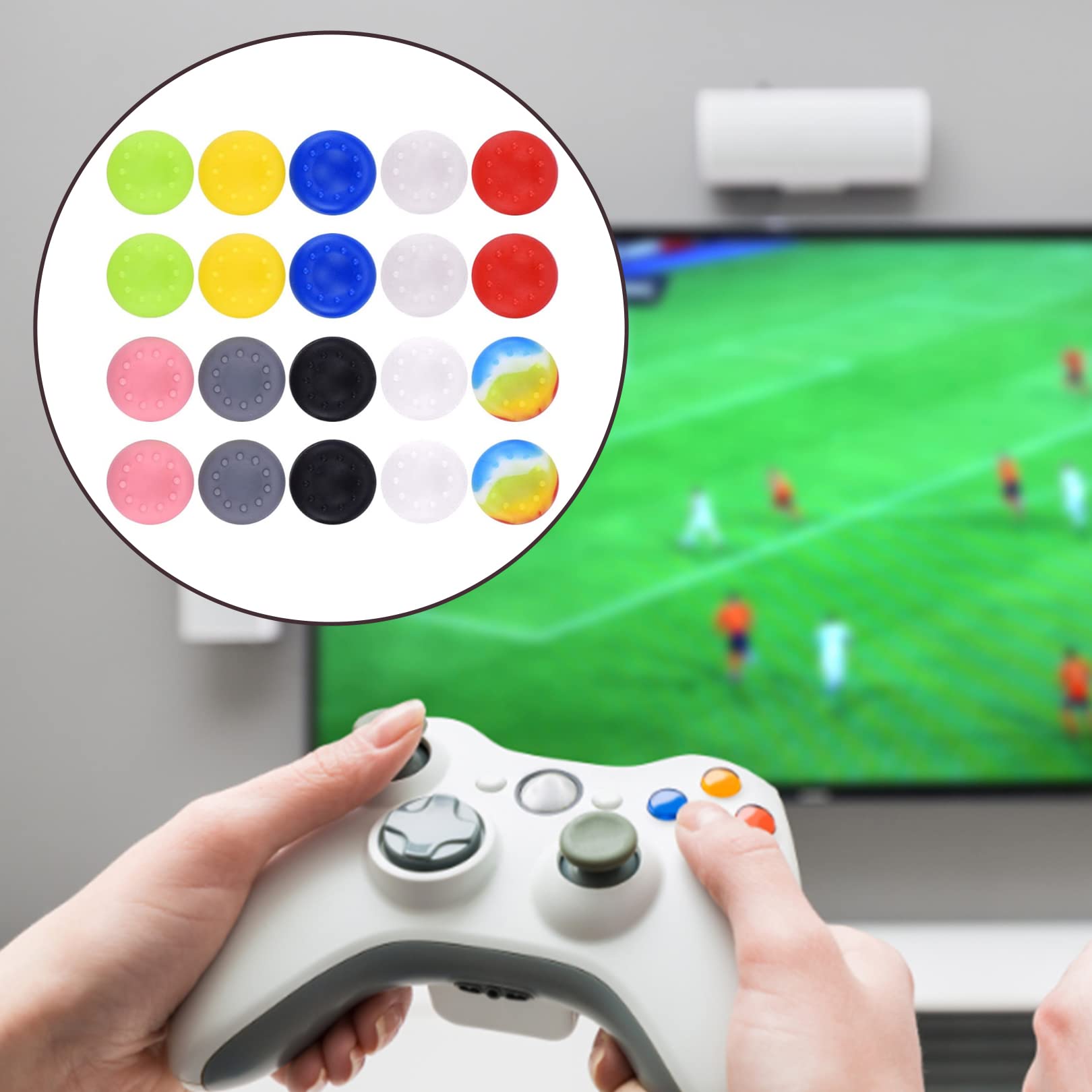 20pcs Silicone Thumb Grips Caps - Non-Slip Controller Joystick Protectors for PS2/PS3/PS4/PS5/Xbox 360/One/Series X/S - Gaming Accessories for Enhanced Grip & Comfort During Long Play Sessions