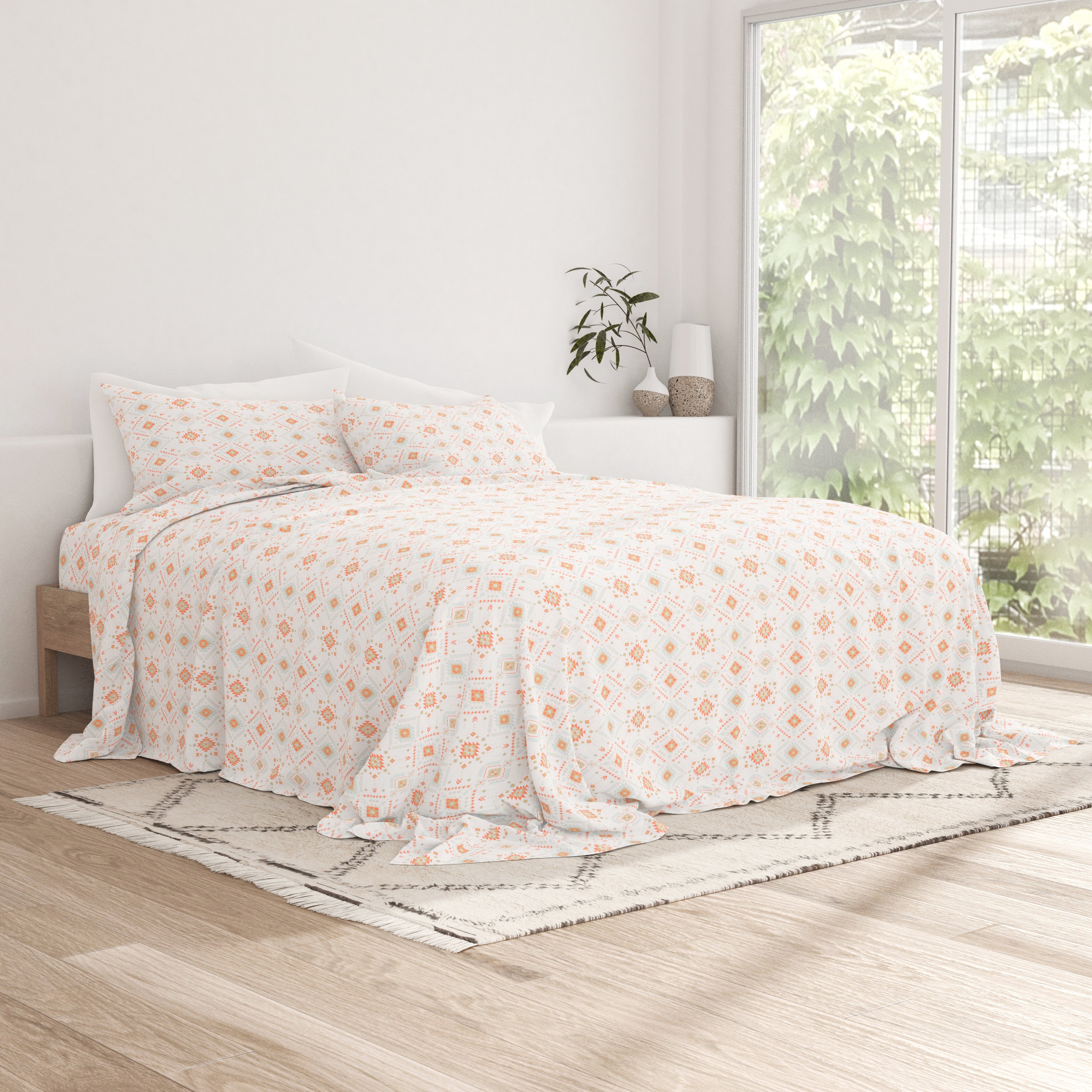 Aztec Dreams Pattern 4-Piece Cotton Sheet Set - Queen Size Bedding for Boho Chic Bedroom Decor