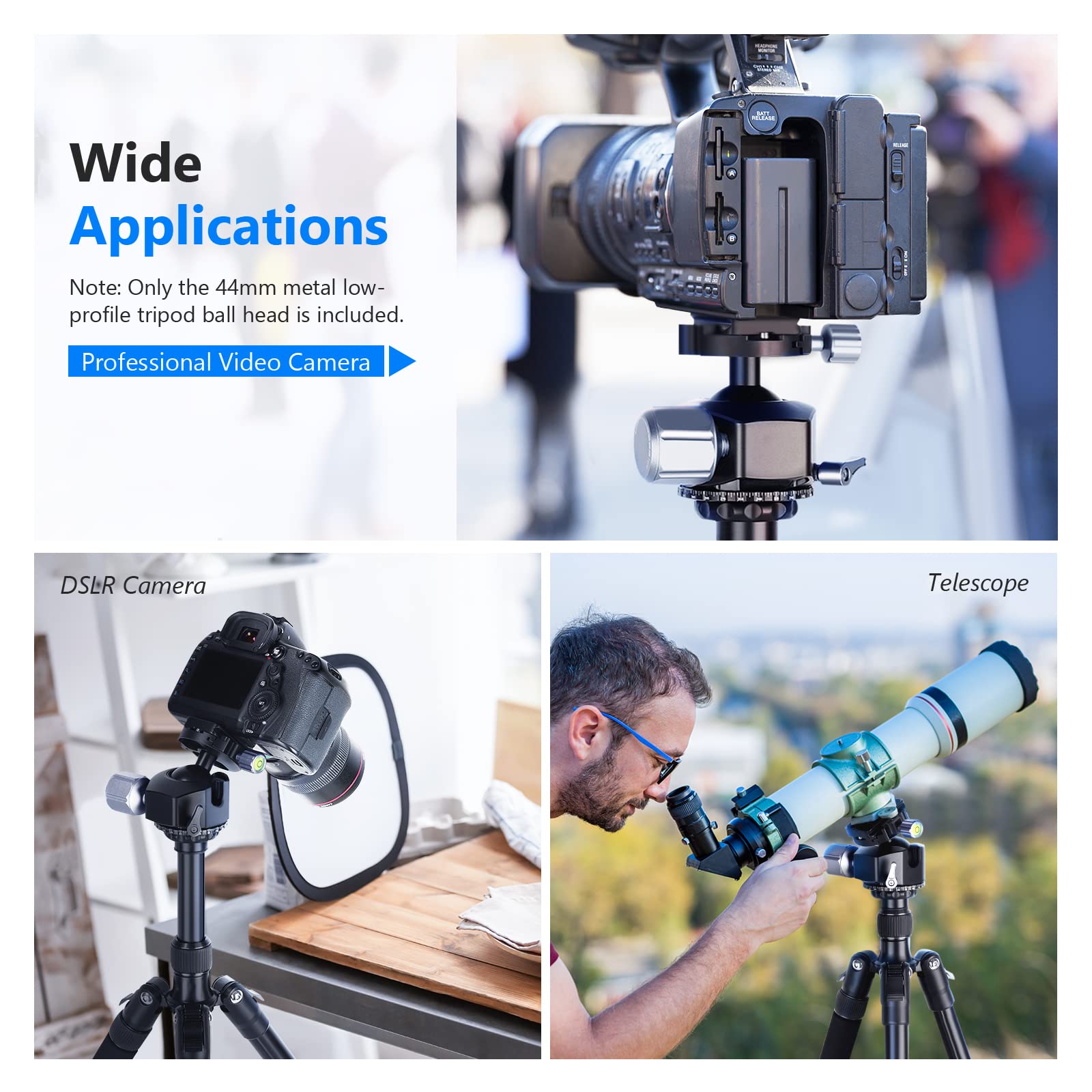 Neewer 44mm All Metal Low Profile DSLR Tripod Ball Head with Quick Release Plate - Heavy Duty 55lb Load for DSLR Cameras, Camcorders, Monopods - Perfect for Travel Photography, Vlogging & Studio Shoots