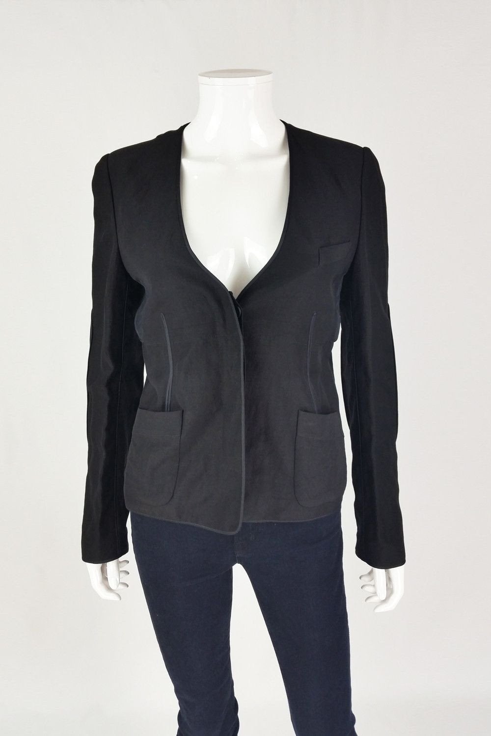 ALEXANDER WANG Black Silk Blend Button Front Jacket for Women | UK Size 8 | Elegant Evening Wear & Special Occasion Outfit