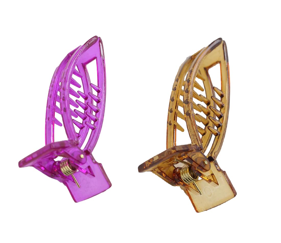 AKADO Medium Butterfly Hair Clips for Women - Non-Slip Banana Hair Clips with Inner Teeth, Spring Covered Hairpins (3-Pack, Multicolor) | Perfect for School, Work, Parties & Everyday Hairstyles