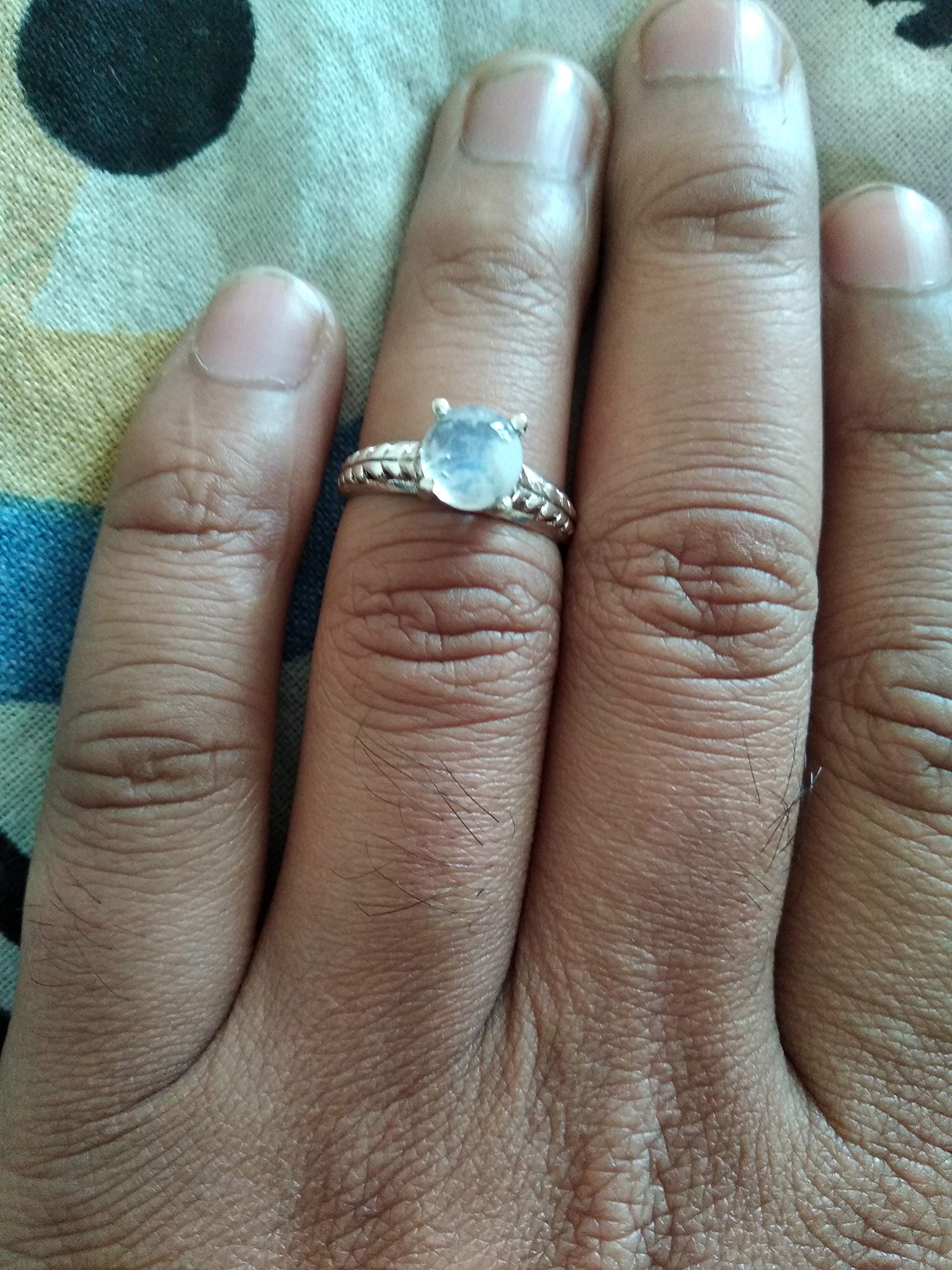 Moonstone Ring - 925 Sterling Silver Prong Solitaire Ring with Genuine Healing Crystal | Dainty Blue Flashy Vintage Jewelry | Christmas Gift for Her, Birthday Present, Anniversary Jewelry, Spiritual Healing Accessory