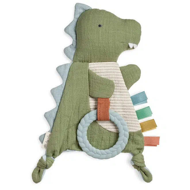 Itzy Ritzy Bitzy Crinkle Sensory Teether Toy - Dinosaur Baby Teething Toy for Infants & Toddlers | Soft & Safe Chew Toy for Soothing Sore Gums, Interactive Sensory Play, and Early Learning Development