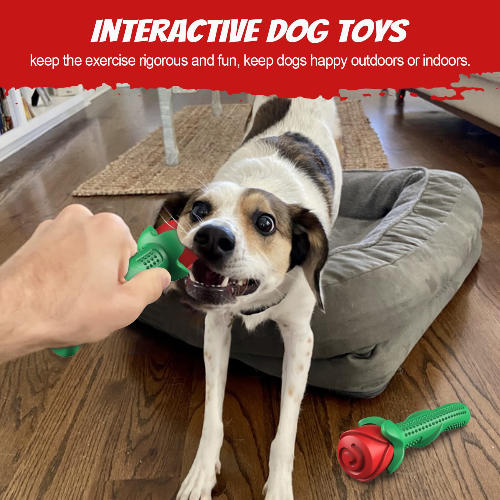 Durable UCHO Dog Chew Toys for Aggressive Chewers - Interactive Rose-Shaped Chew Toy for Small & Medium Dogs - Training Aid & Dental Cleaning Toy for Puppies & Adult Dogs - Perfect for Indoor Play, Outdoor Fetch & Teeth Cleaning Sessions