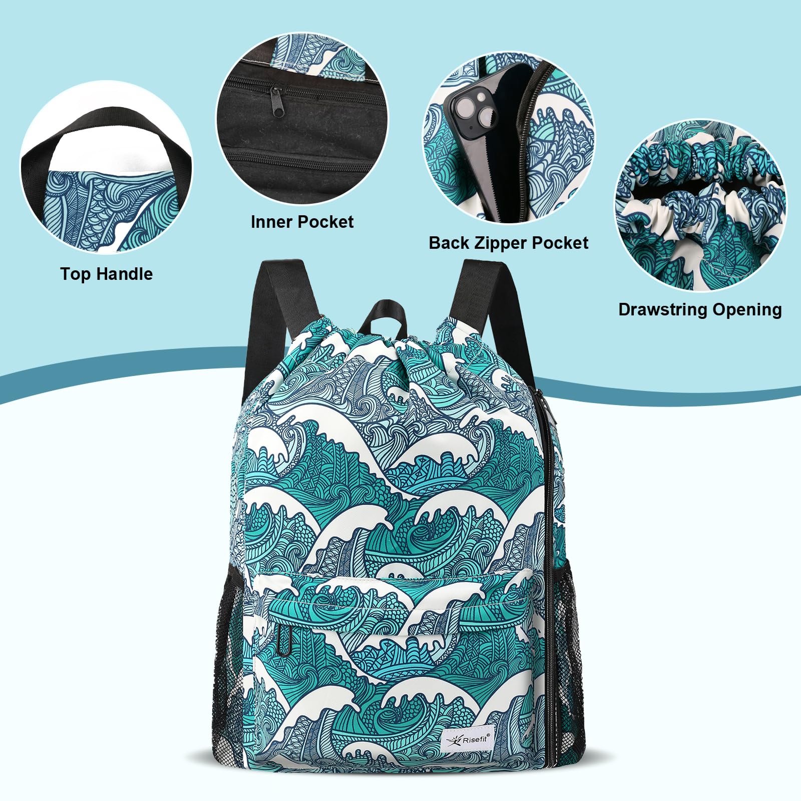 Drawstring Backpack with Mesh Pockets - Water Resistant Gym & Beach Bag for Men & Women - Perfect for Sports & Travel