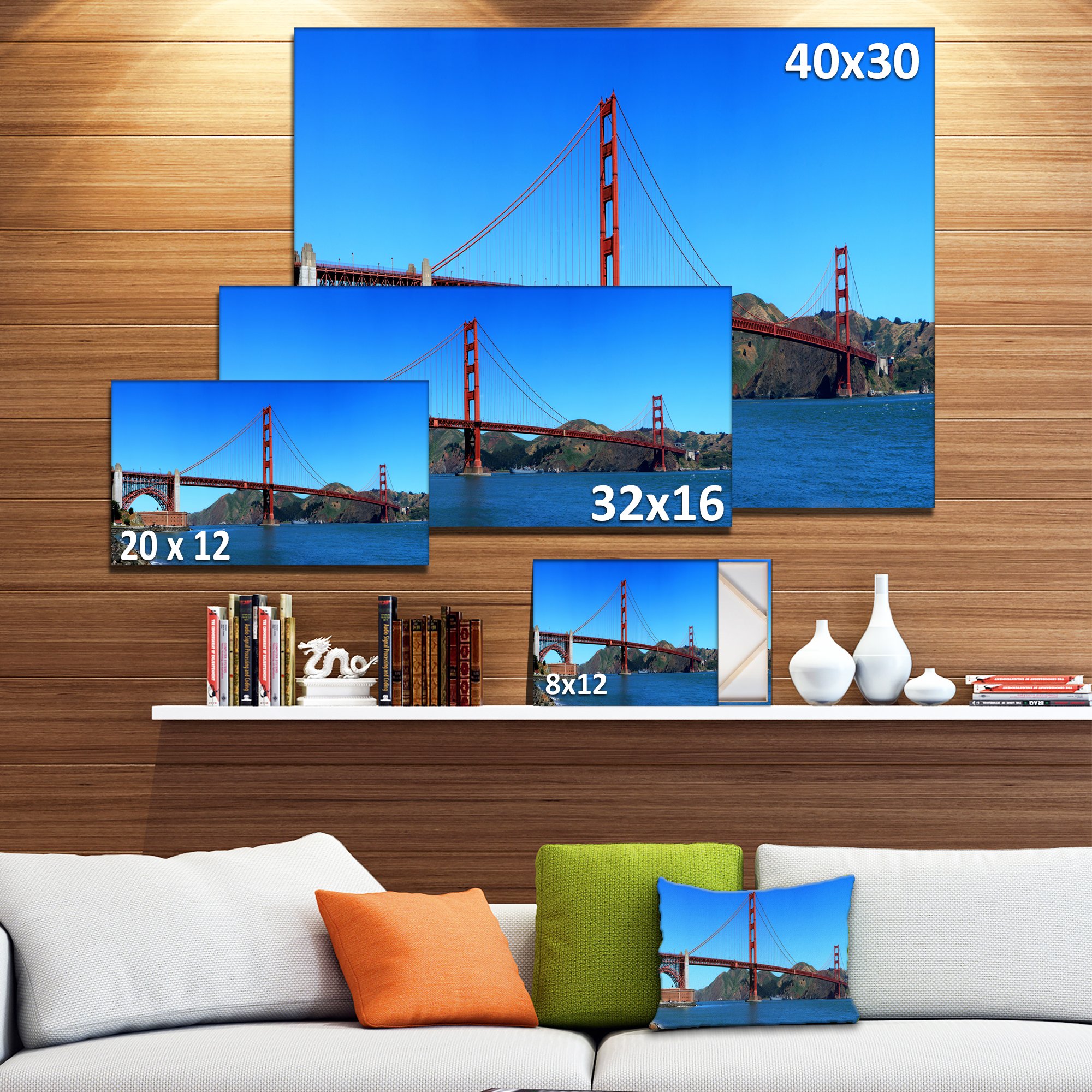 Golden Gate Bridge Canvas Print - San Francisco Cityscape Wall Art for Living Room & Office Decor | Blue Sky Landscape Painting