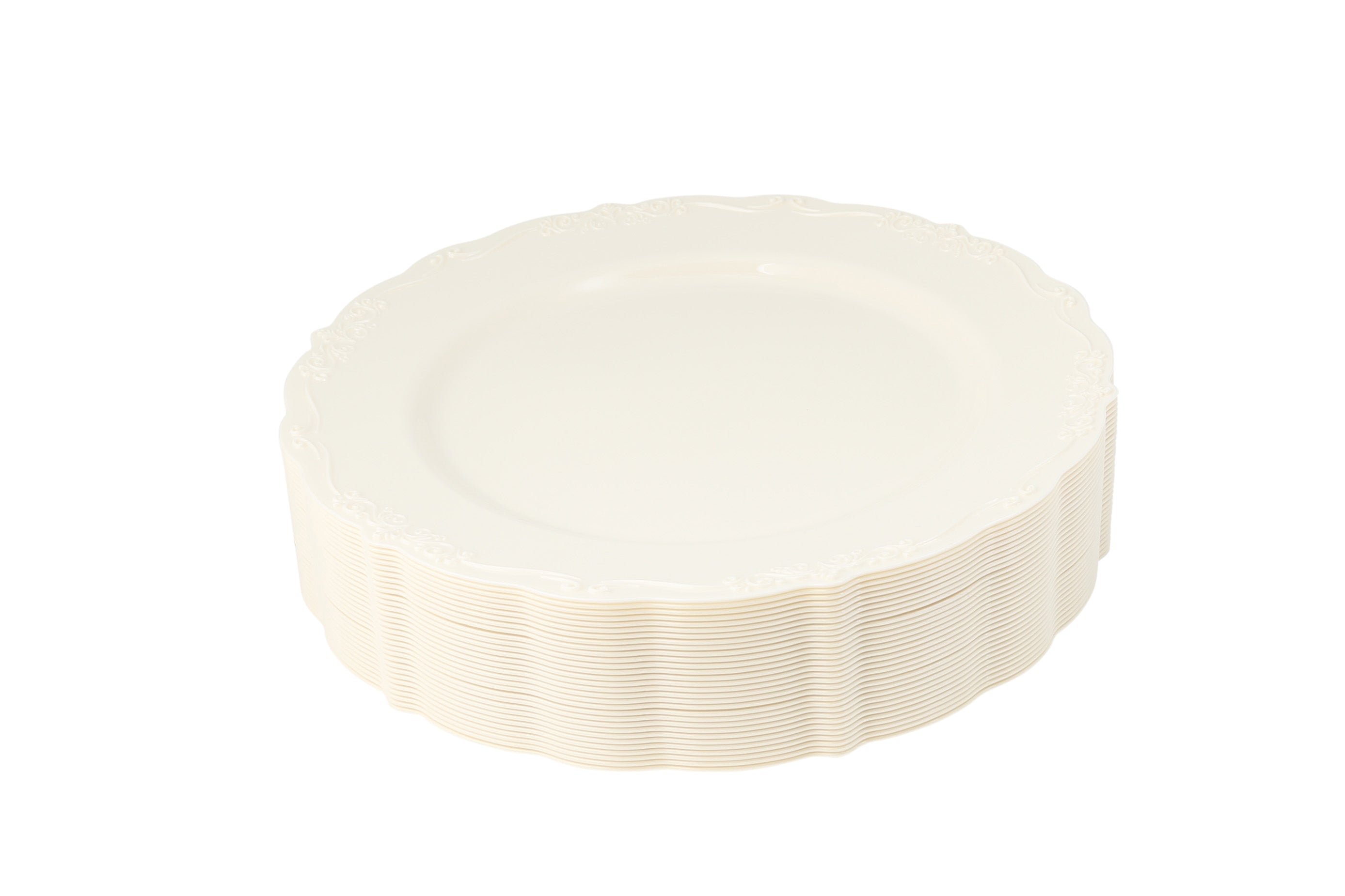 60-Piece Cream Round Plastic Dinnerware Set - Vintage Style for Parties, Picnics & Outdoor Dining - Durable Disposable Plates, Bowls & Cups