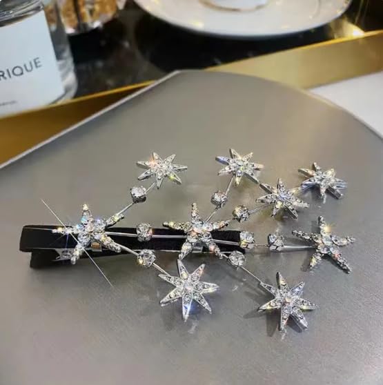 LIVECOOL Rhinestone Hair Clips for Women - Crystal Star Hair Claw Clips, Wedding Hair Accessories, Barrettes for Girls & Women (4Pcs Set - 3 Clips + 1 Free Silver Star Pin) - Perfect for Parties, Weddings & Daily Styling