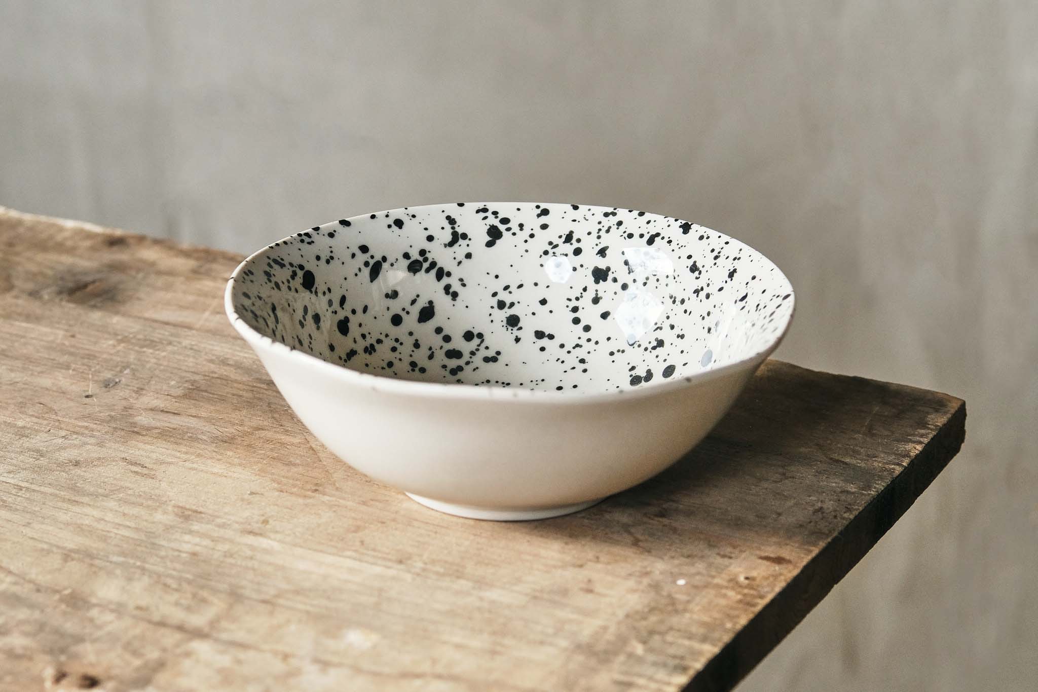 Black and White Splatter Bowl - Ceramic Serving Bowl for Soup, Salad, Pasta - Unique Handmade Kitchenware for Dining, Entertaining, and Home Decor
