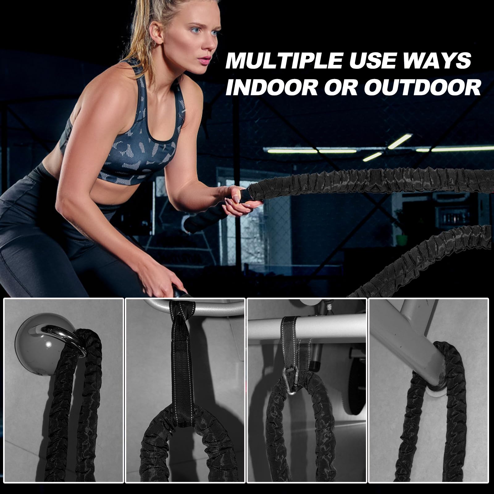 Battle Ropes for Home Gym - Heavy Duty Workout Ropes for Strength Training & Cardio Exercise - Perfect for CrossFit, HIIT, and Full-Body Fitness Routines
