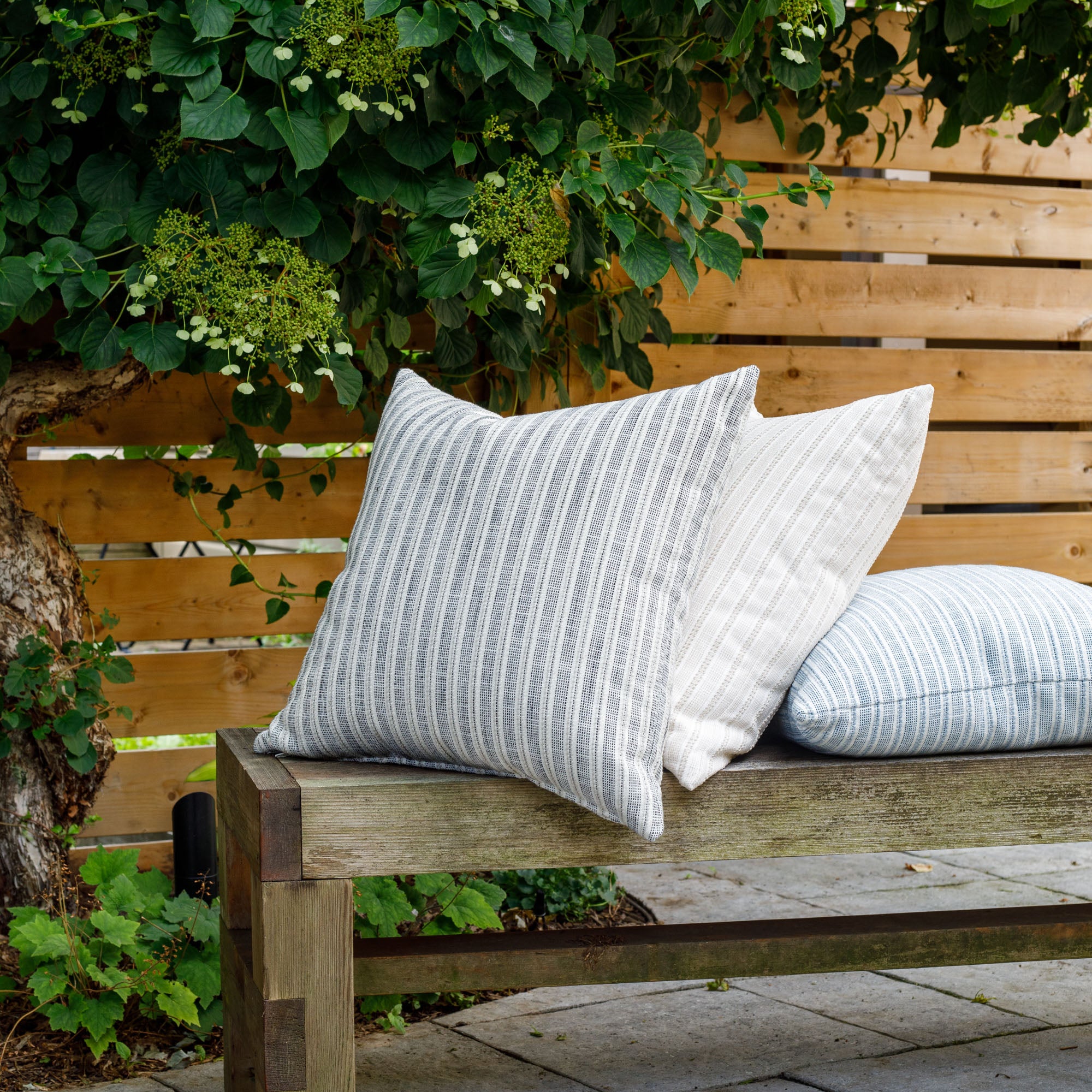 Amalfi Stripe 20x20 Outdoor Decorative Throw Pillow Cover - Indigo Blue Waterproof Cushion for Patio, Poolside, Garden & Porch Decor