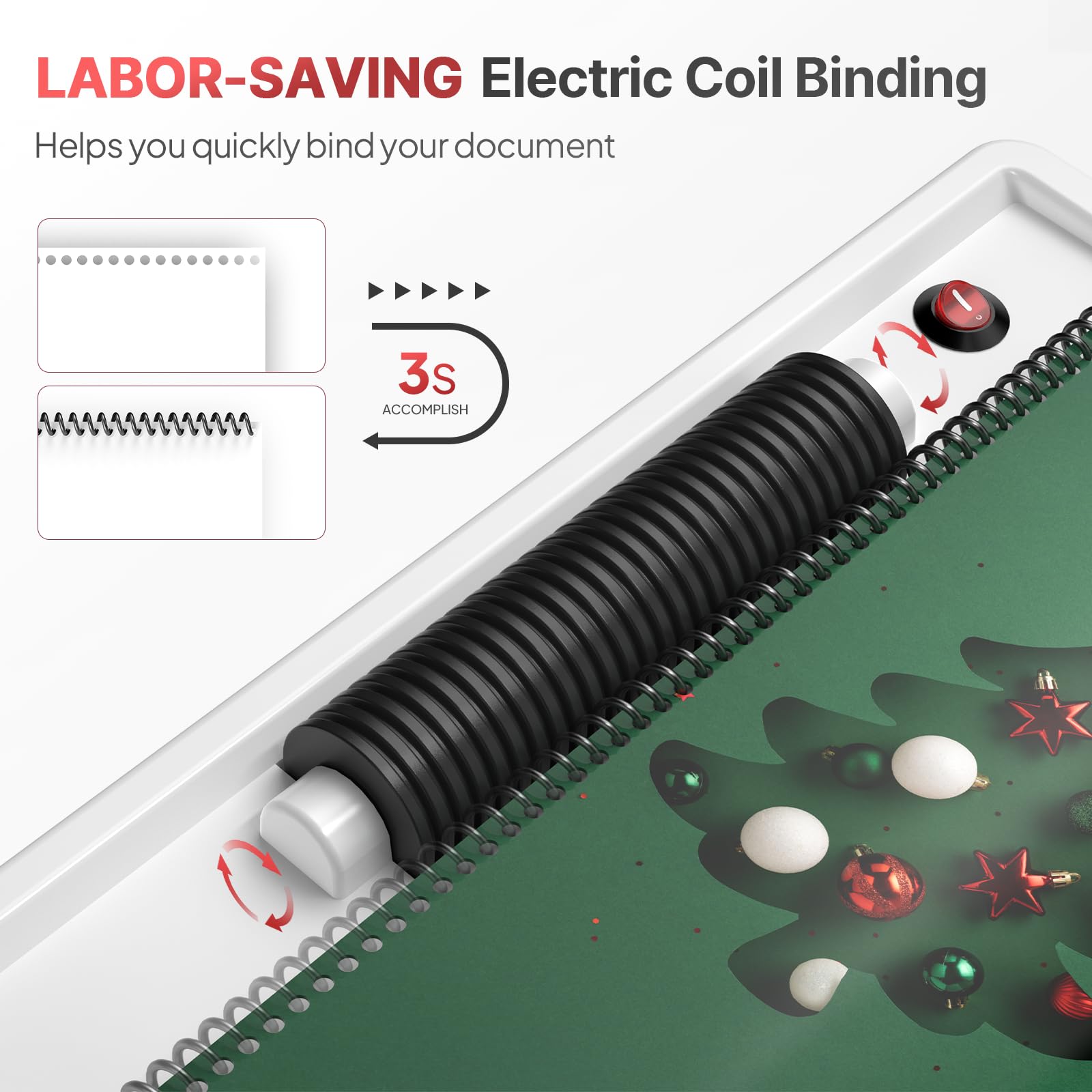 Professional Spiral Coil Binding Machine with Electric Coil Inserter - 46 Hole Punch Binder for Books, Notebooks & Documents | Perfect for Homeschooling, Office & Craft Projects | White