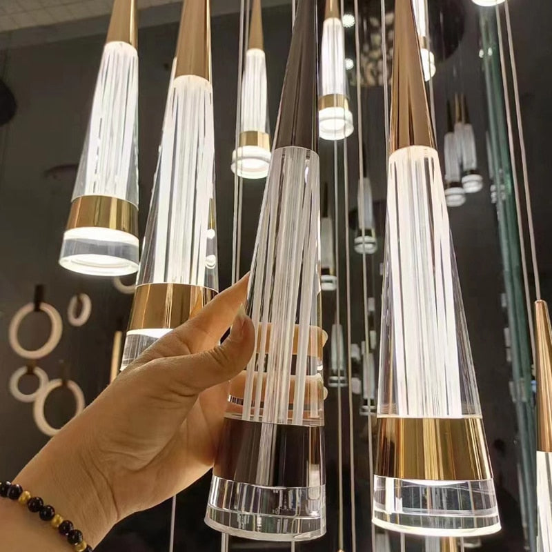 Spiral Cones Staircase Chandelier - Elegant Modern Lighting Fixture for Stairwell, Foyer & Entryway Decor