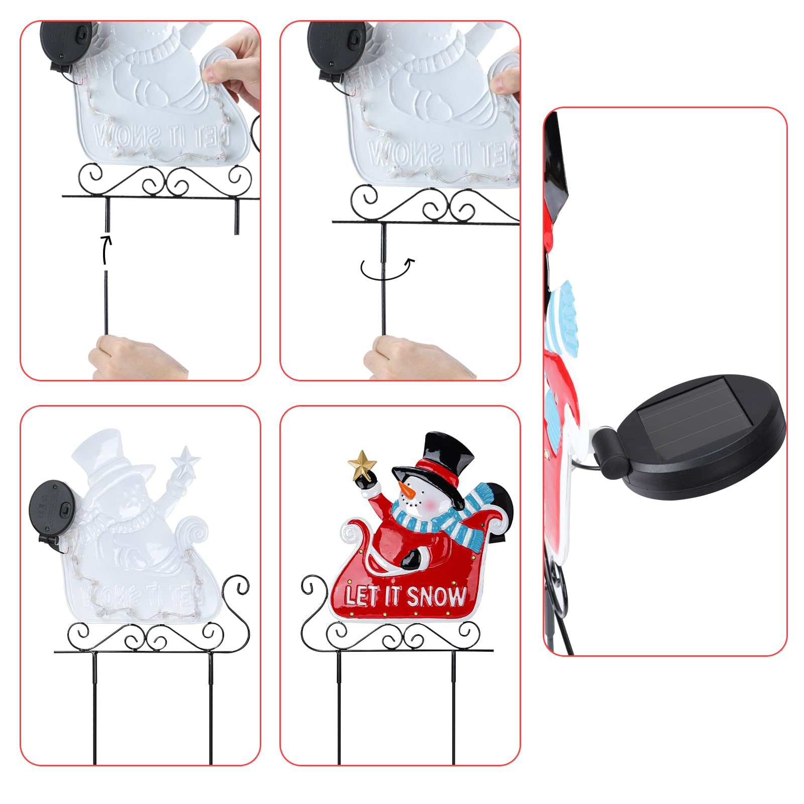 2 Pack Solar LED Christmas Yard Decorations - Santa Claus & Snowman Sleigh Metal Stakes for Outdoor Garden, Lawn, Pathway | Perfect for Holiday Displays, Winter Parties & Festive Home Decor