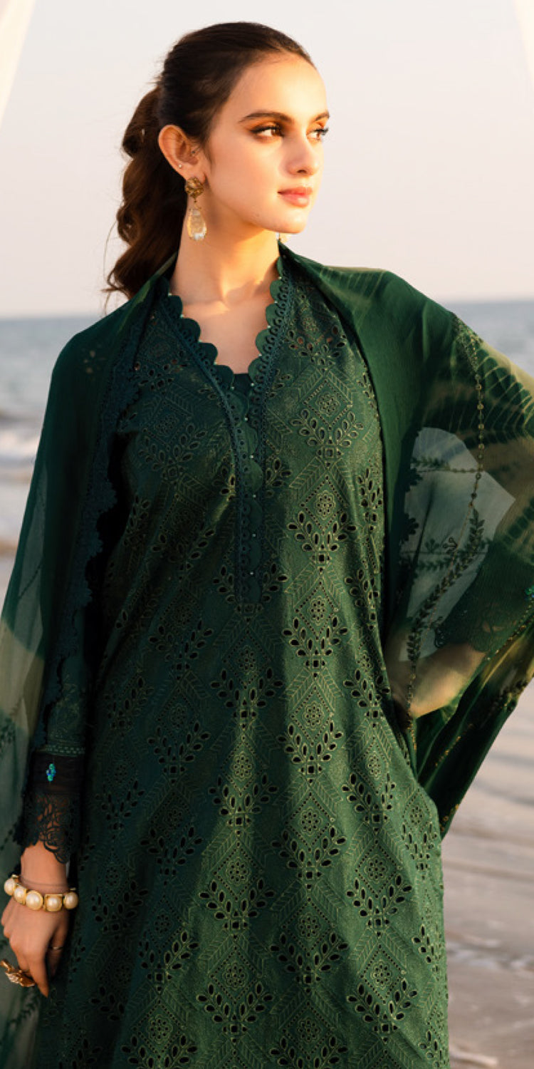 Chikankari Embroidered Lawn Green Stitched Suit - Nureh - Elegant Pakistani Formal Wear for Weddings & Special Occasions