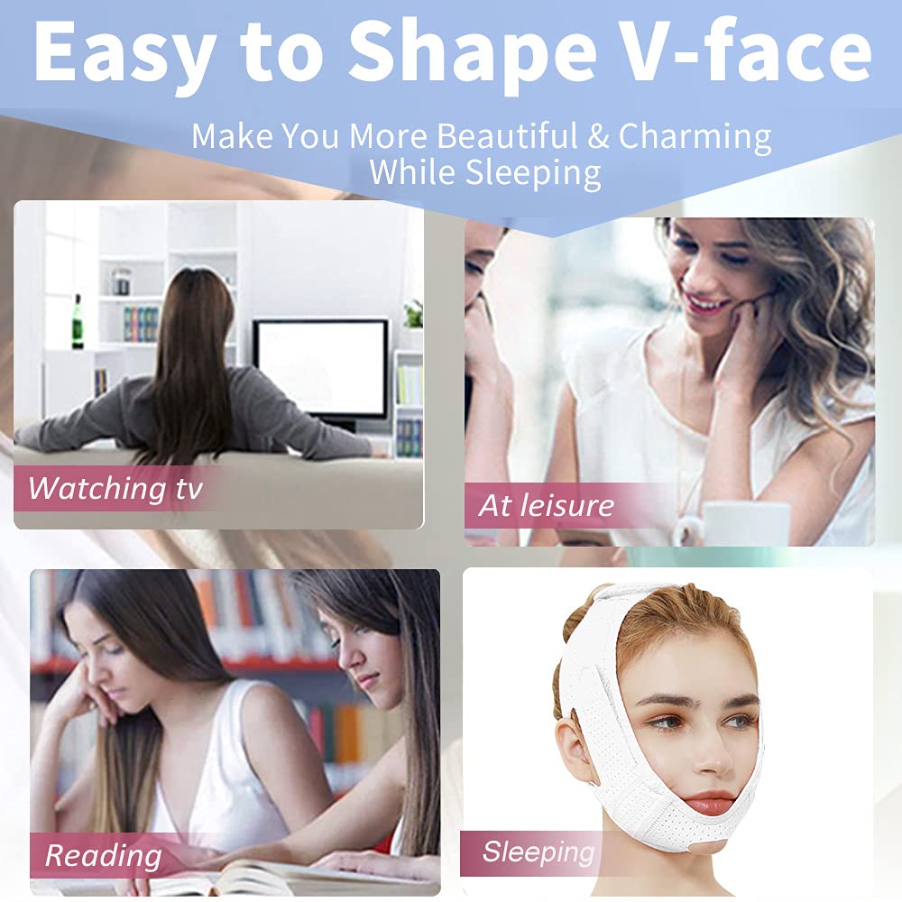 V Line Face Slimming Strap - Double Chin Reducer & Anti-Aging Chin Mask for Sagging Skin - Reusable, Breathable Facial Lifting Strap for Women & Men - Perfect for Home Use, Yoga, and Skincare Routine