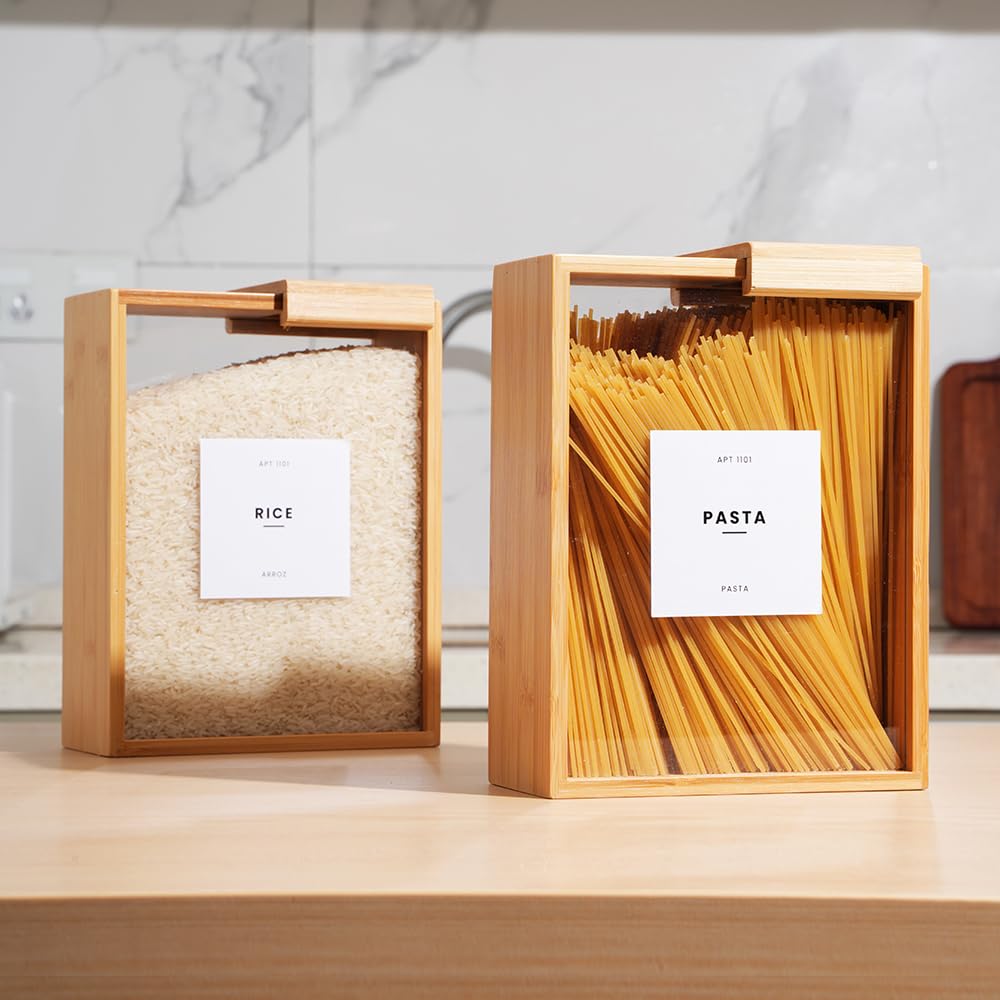 2L Bamboo Food Dispenser for Cereal, Rice, Flour & Snacks - Airtight Kitchen Storage Container with Measuring Cup | Pantry Organization for Grains, Baking Ingredients & Dry Foods | Perfect for Home, Restaurant & Office Use