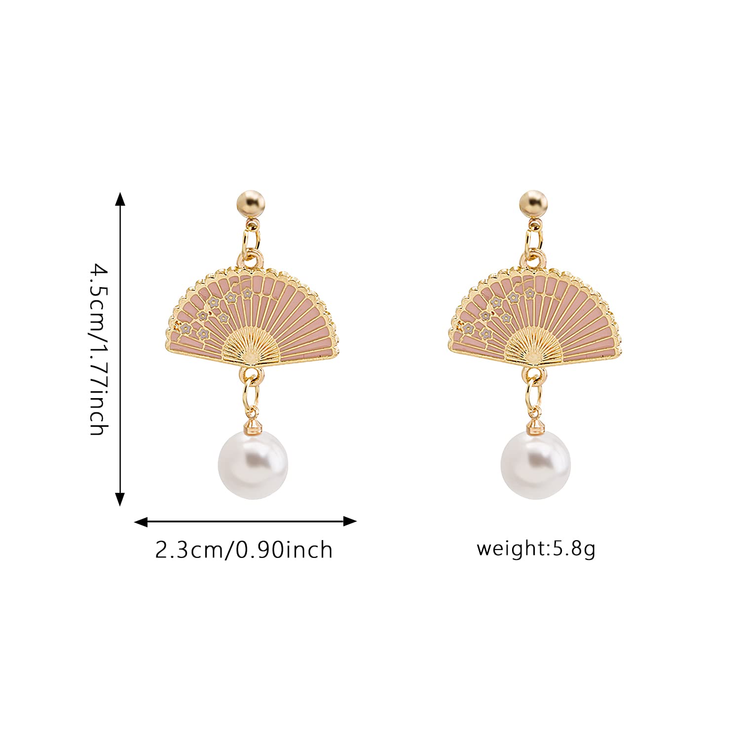 YUNXI Pearl Fan Drop Earrings - Small Dangle Studs, Cute Retro Ethnic Style for Women | Perfect for Parties, Weddings & Everyday Wear