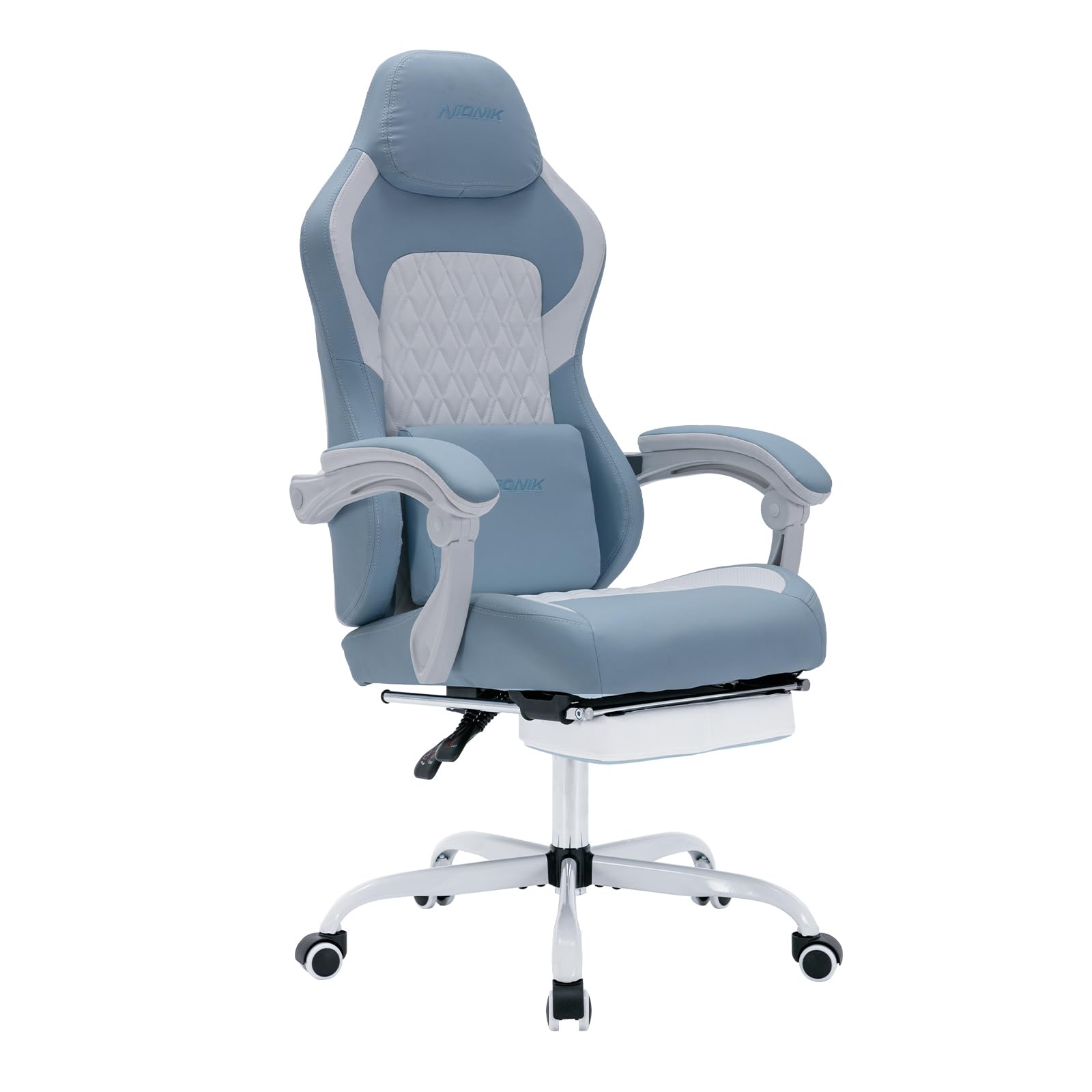 Premium Ergonomic Gaming Chair with Adjustable Footrest & Lumbar Support - High Back Racing Style Computer Chair for Office & Home Gaming - Adjustable Height & Reclining Backrest (Cyan White) - Perfect for Esports, Streaming & Long Work Sessions