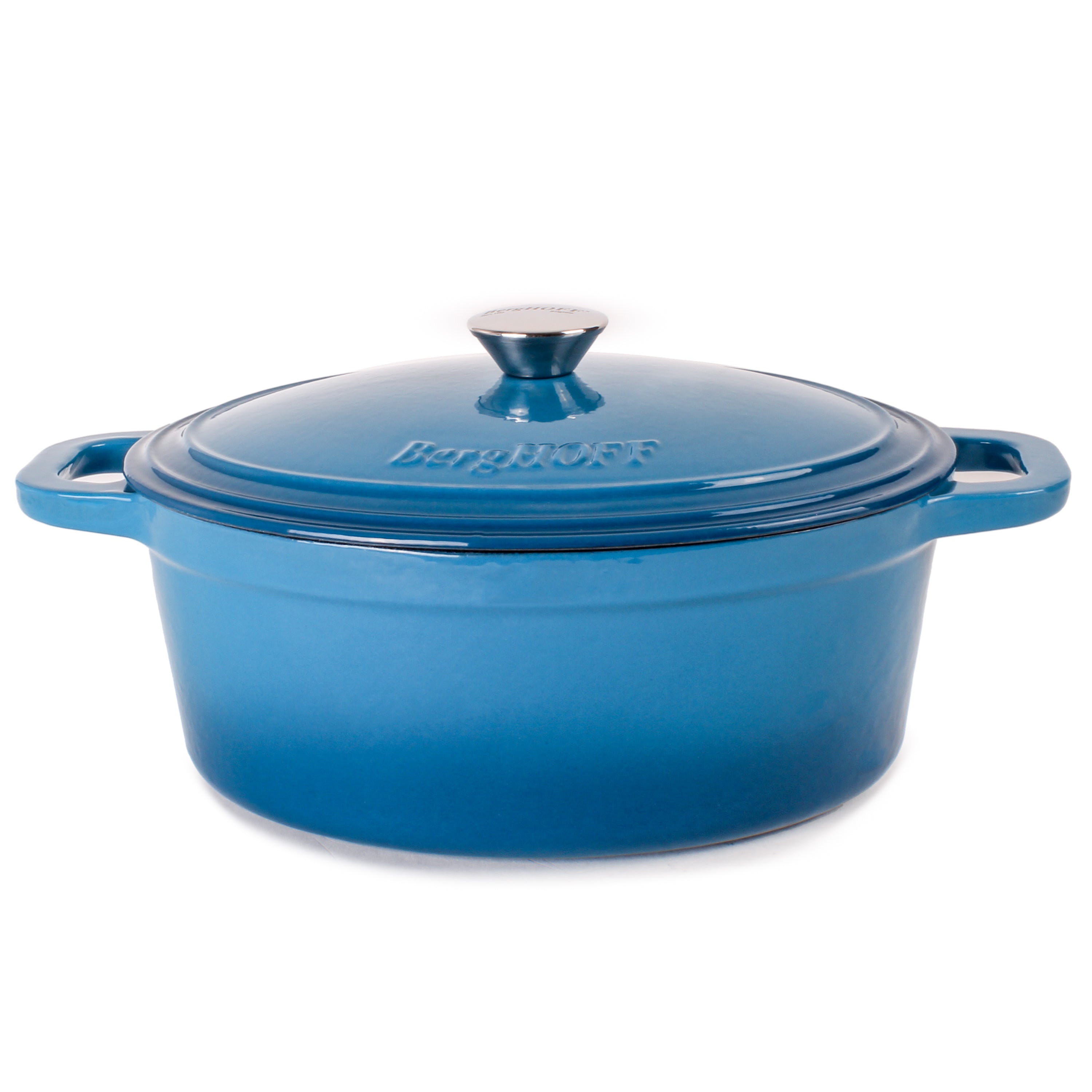 BergHOFF Neo Cast Iron 8 Quart Oval Dutch Oven with Lid - Blue Enameled Cookware for Braising, Stewing & Baking - Perfect for Soups, Bread & Family Dinners