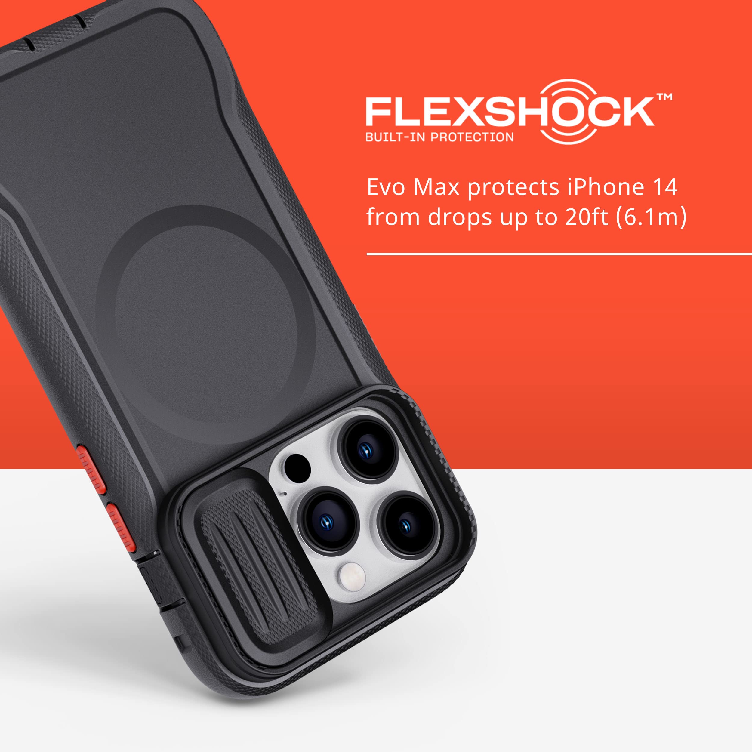 Tech21 iPhone 14 Pro Evo Max Case with MagSafe - Shockproof Rugged Protective Cover with Holster & 20ft Drop Protection | Perfect for Outdoor, Construction & Active Lifestyle Use | Black