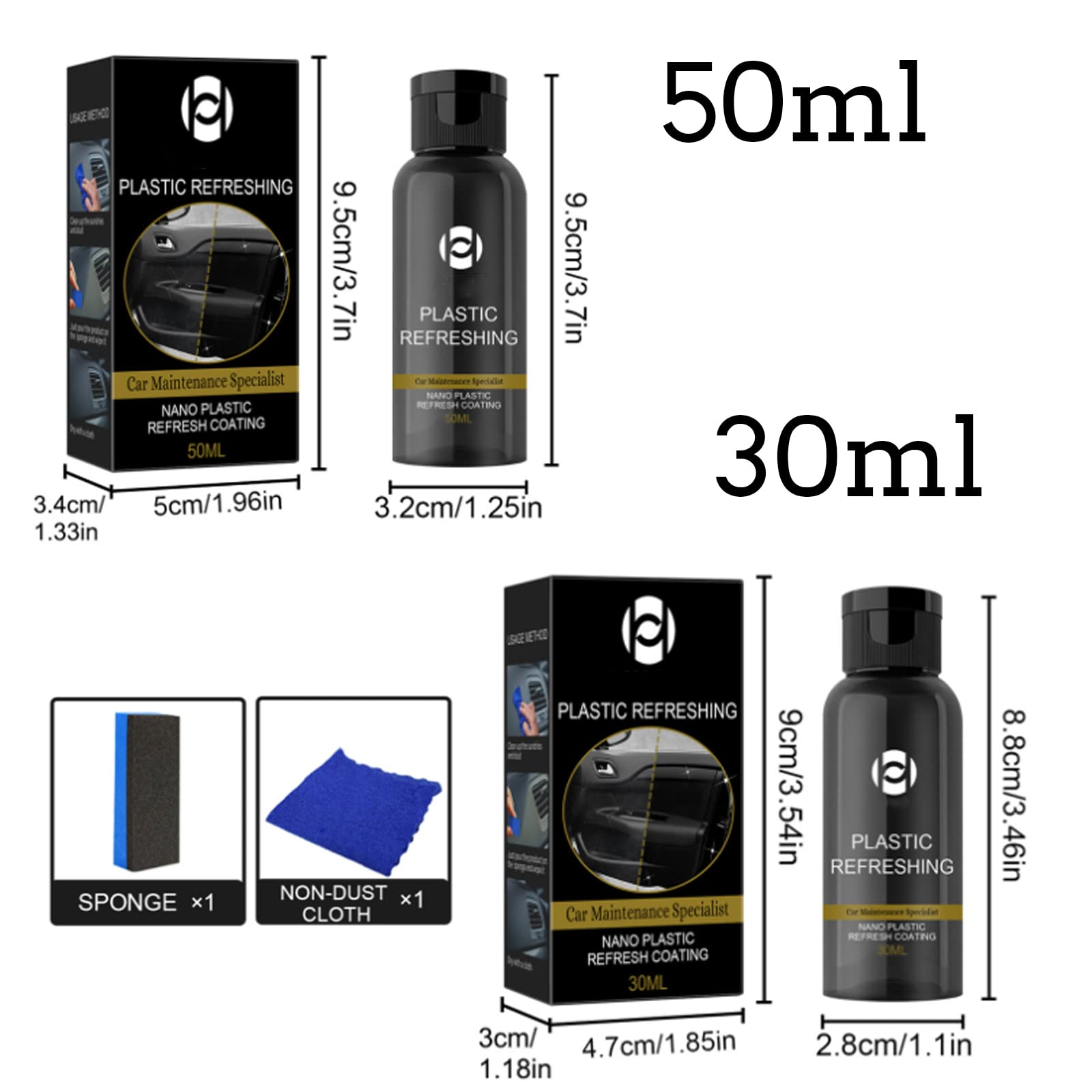 Ouhoe Ultimate Nano Plastic Restorer Kit (30ML-3PCS) - Car Dashboard & Trim Revitalizer, Plastic Refinishing Agent for Interior/Exterior Restoration - Perfect for Scratches, Fading & Oxidation Repair on Vehicles, Boats & Motorcycles