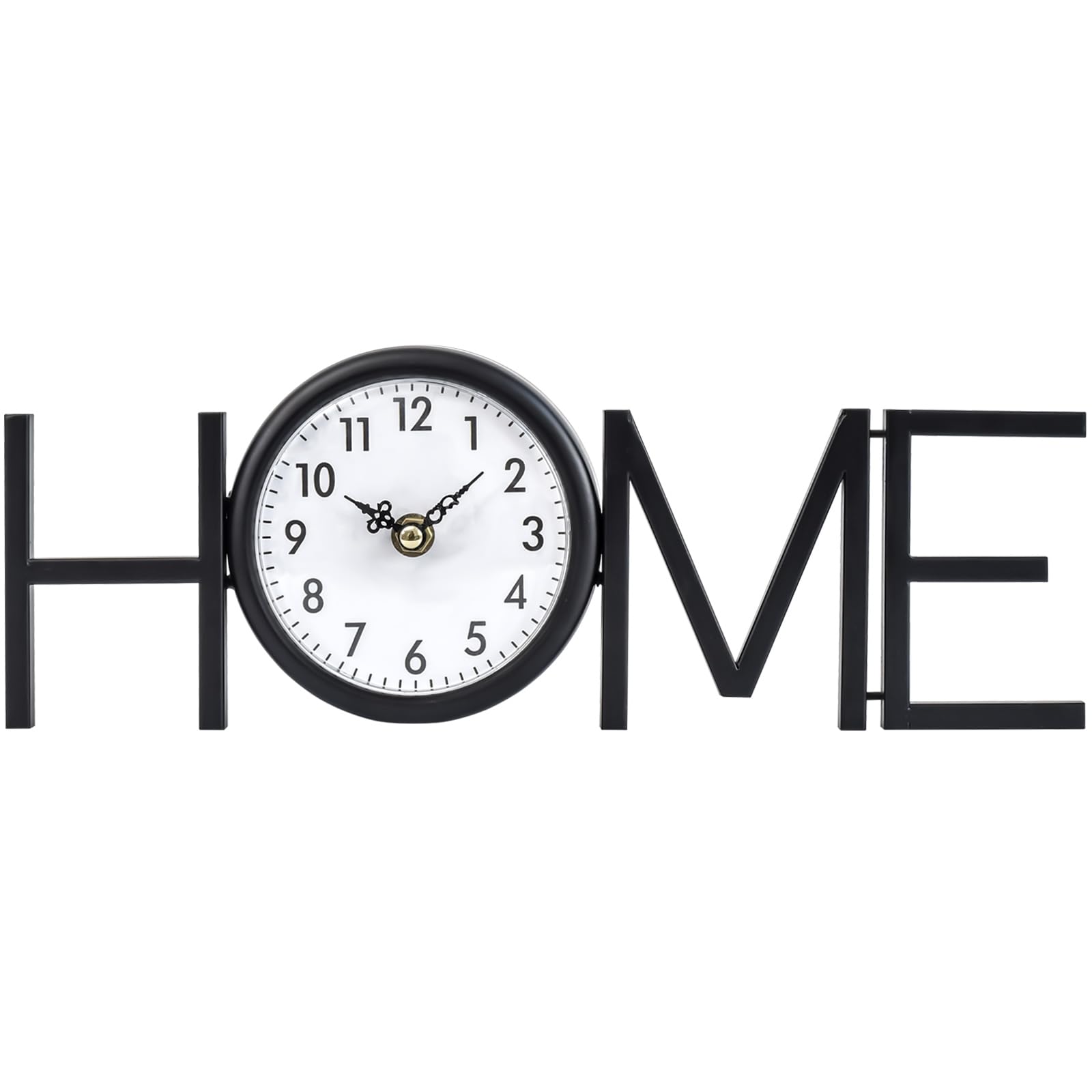 Vintage Small Black Metal Table Clock - Battery Operated Silent Desk Clock with Home Letter - Perfect for Bedroom, Living Room, Home Office & Mantel Decor