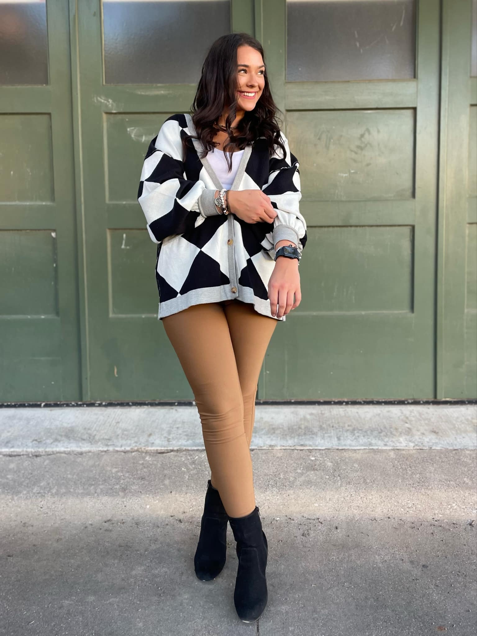 PREORDER: Black Checkers Contrast Trim Cardigan for Women | Stylish Knit Sweater for Fall & Winter | Perfect for Office, Casual Outfits & Layering
