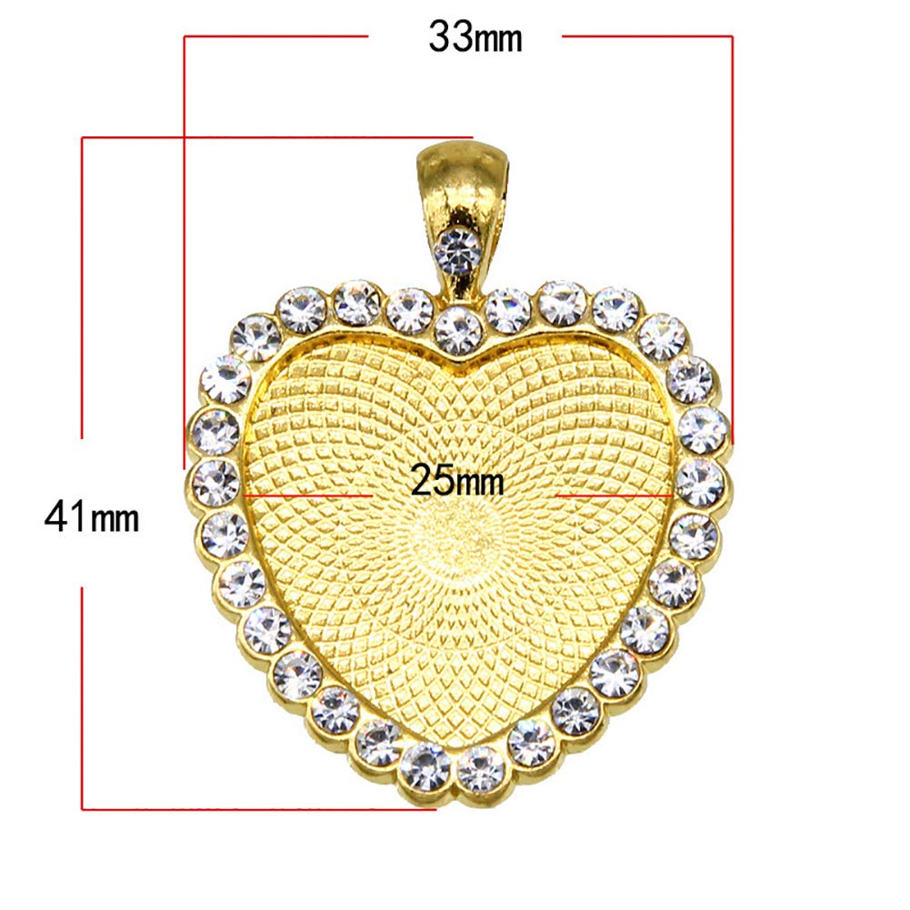 12 Pcs 25mm Heart Rhinestone Pendant Bezel Trays with Clear Glass Cabochon Domes - DIY Jewelry Making Supplies for Photo Pendants, Resin Crafts, and Personalized Gifts - Perfect for Necklaces, Bracelets, and Keepsake Jewelry Designs