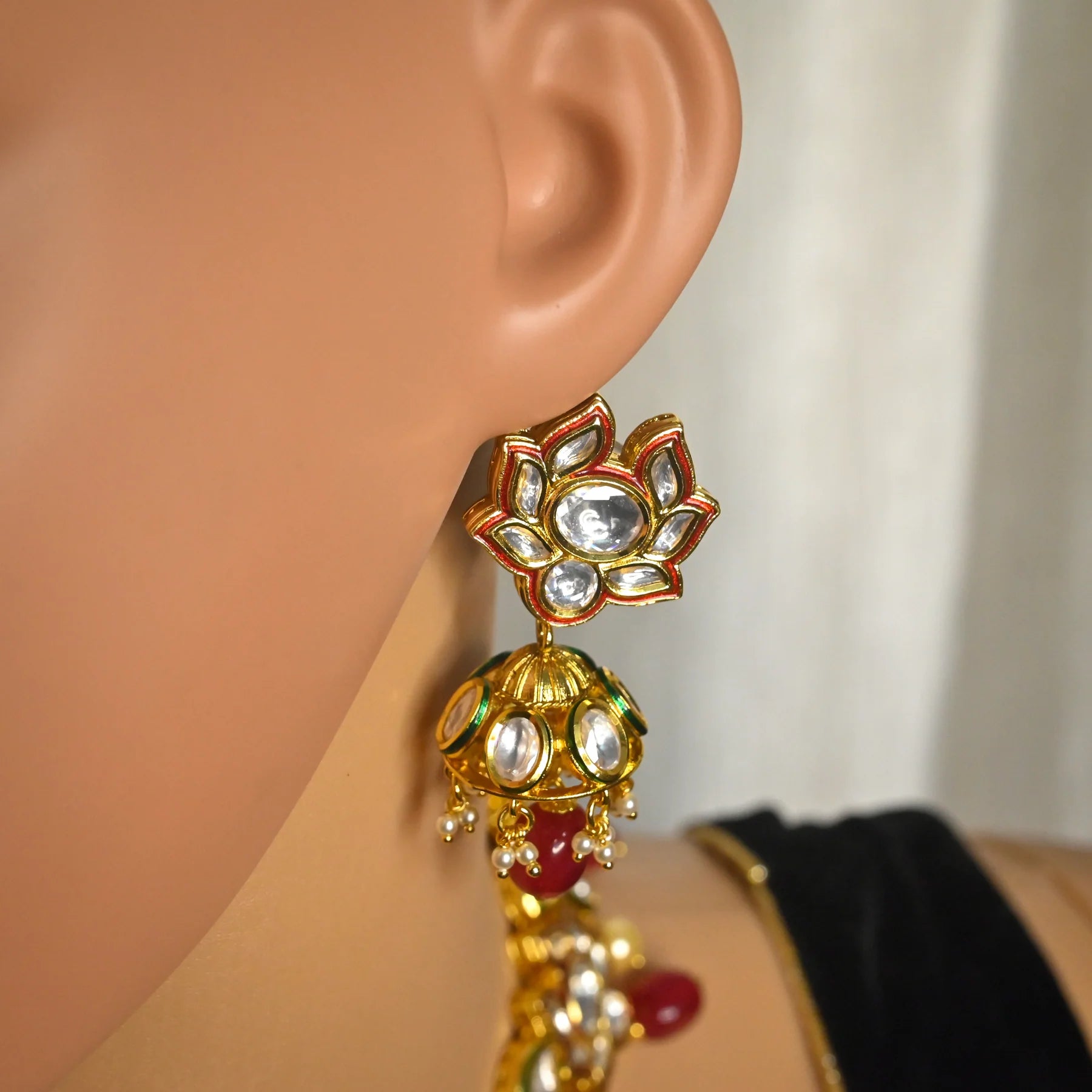Royal Kundan Gold Plated Necklace & Earrings Set (D565) - Elegant Indian Jewelry for Weddings, Parties & Special Occasions